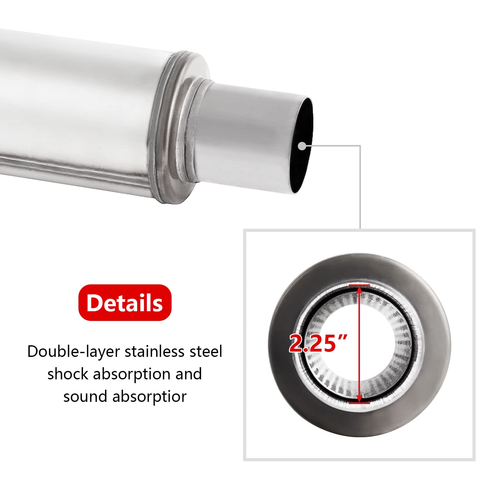 2.25'' Inlet/Outlet Exhaust Muffler,2.25'' Exhaust Muffler Universal Resonator Stainless Steel Straight Through Design Exhaust T