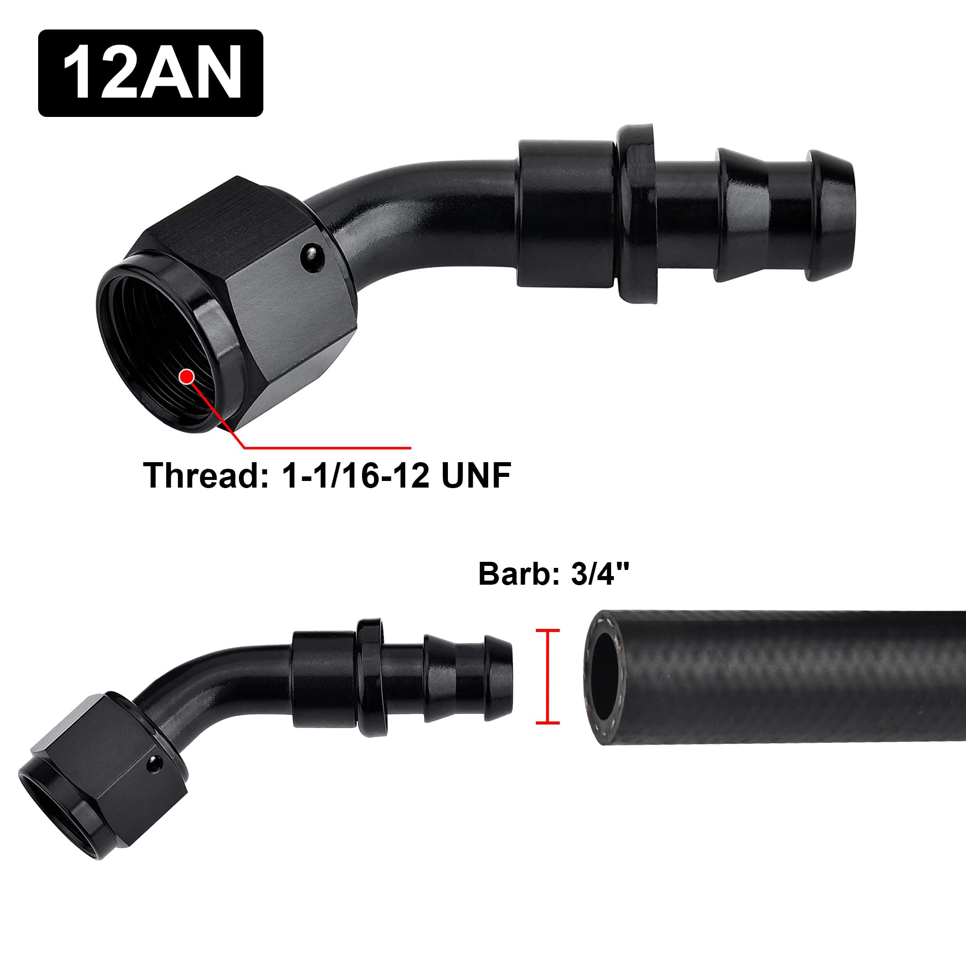 Evil Energy 12An 45 Degree Push Lock Hose Fitting End Black 2Pcs