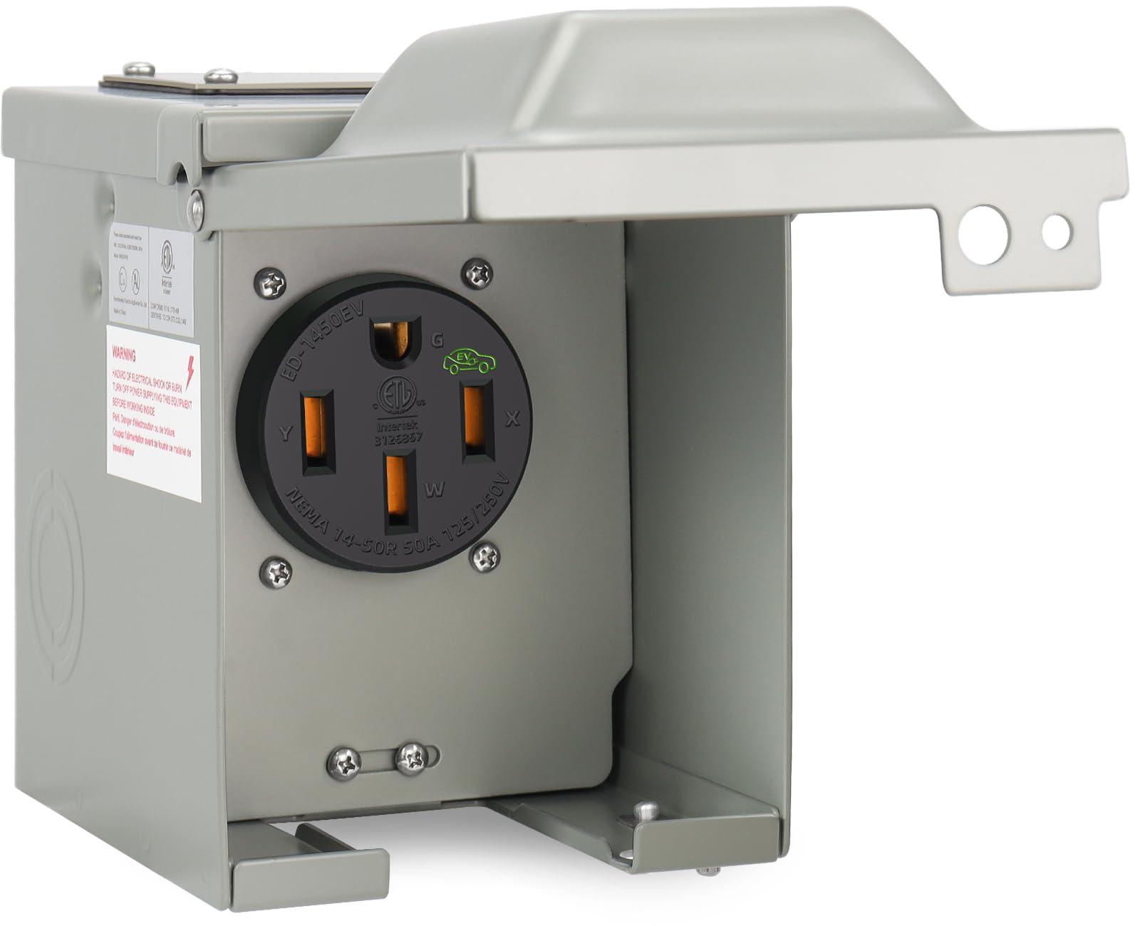 50 Amp 125/250 Volt EV Power Outlet Box, NEMA 14-50R 50 Amp EV Charging Receptacle Outlet Box, Enclosed Lockable Weatherproof Ou