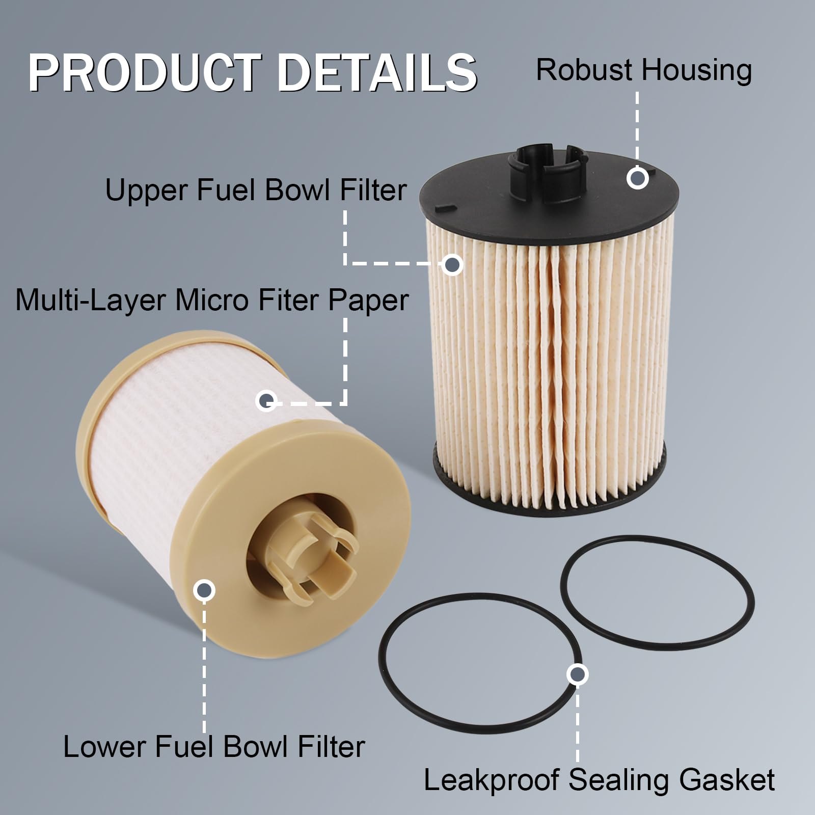 Carmocar Fd4617 Diesel Fuel Filter Replacement For 2008 2009 2010 Ford 6.4L F250 F350 F450 F550 Super Duty Includes Lower Lifter