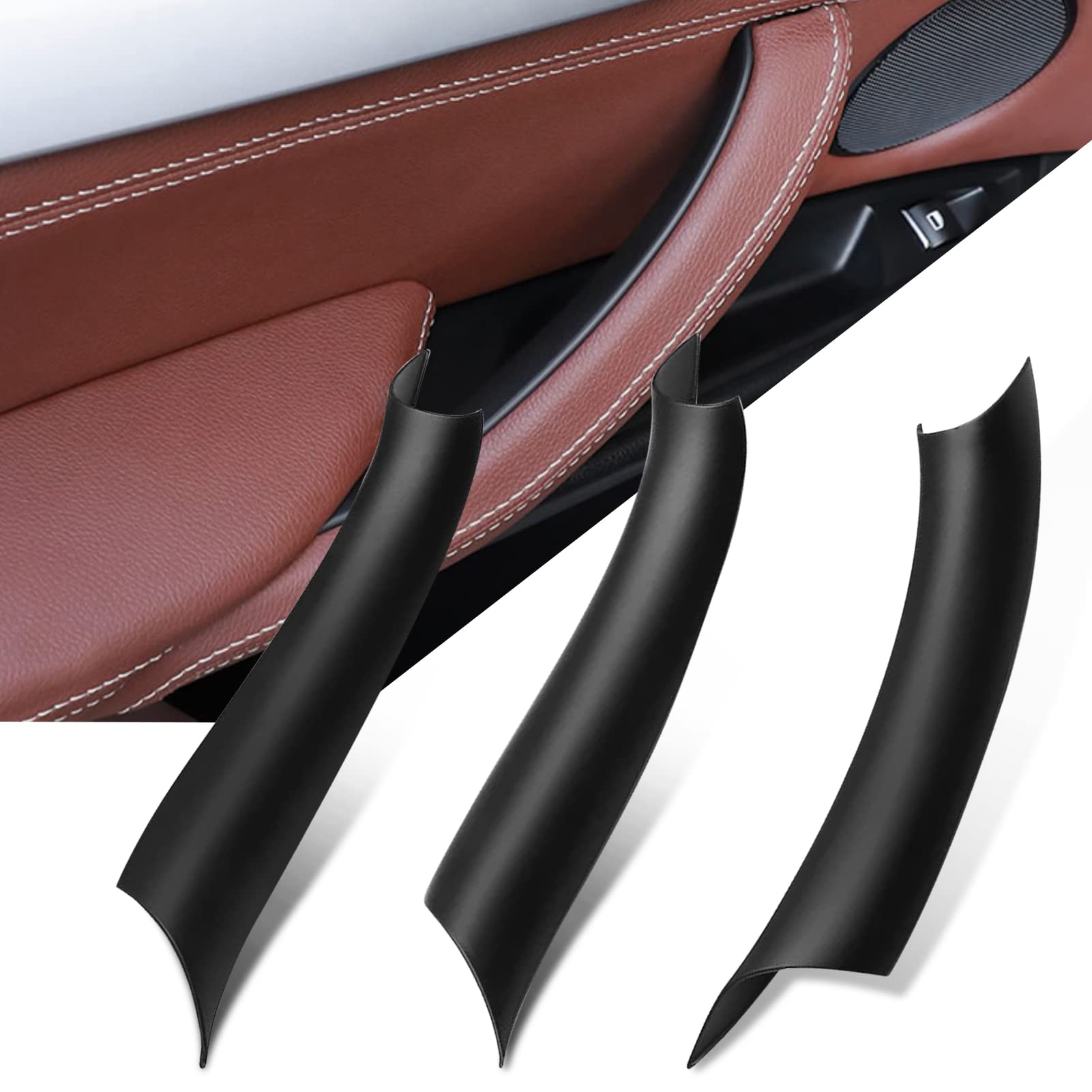 Jaronx Compatible With Bmw X5 F15/X6 F16 Door Handle Covers,3Pcs Door Pull Handle Covers For Bmw X5 F15 2014-2018,X6 F16 2015-2018, Left And Right Side Door Handle Interior Door Pull Handle (Black)