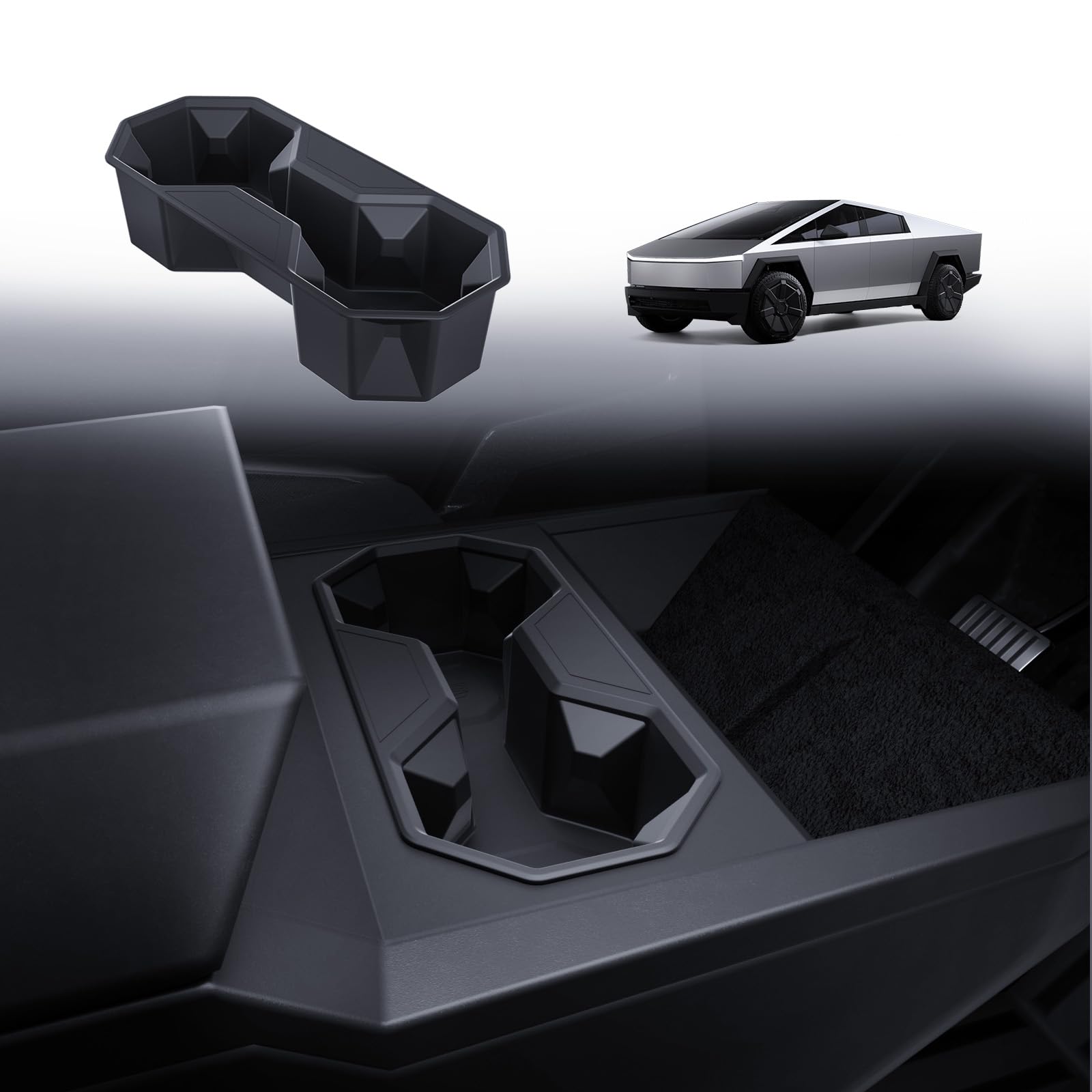 Motrobe 2024 2025 Tesla Cybertruck Center Console Cup Holder Insert [Seamless Fit For Console] Silicone Drink Organizer Holder F