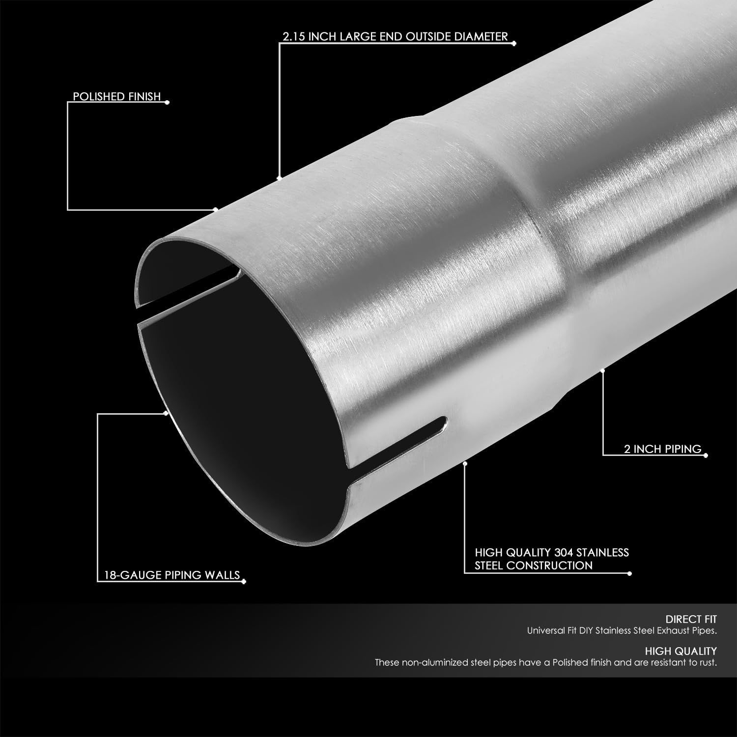 DNA MOTORING 16Pcs 2" Stainless Steel Exhaust Tubing Mandrel Bend Kit, Universal Fit, Model ZTL-20SS, Metallic Finish