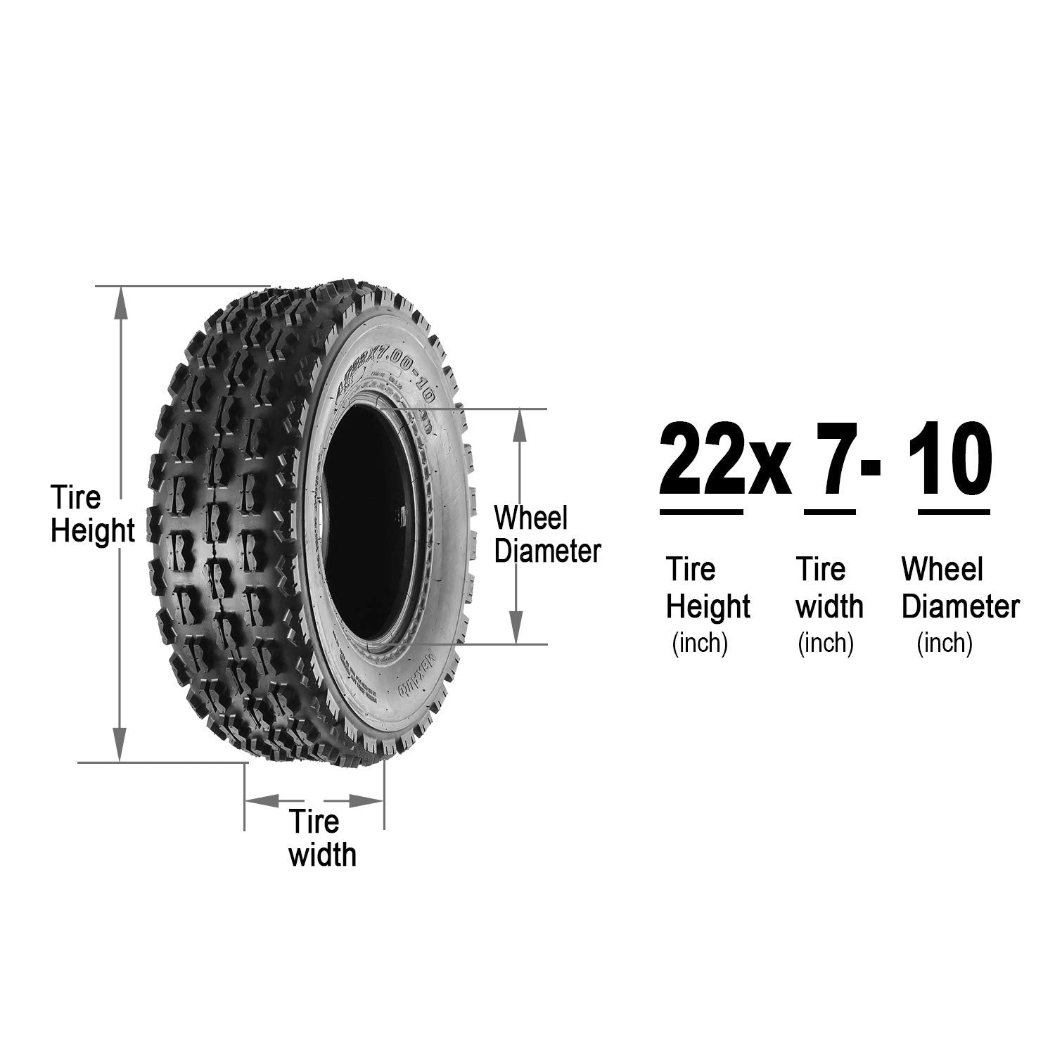 MaxAuto Sport ATV Tire Set - 4PR, 22x7-10 Front & 20x10-9 Rear, Black Rubber, Durable UTV Quad Tires
