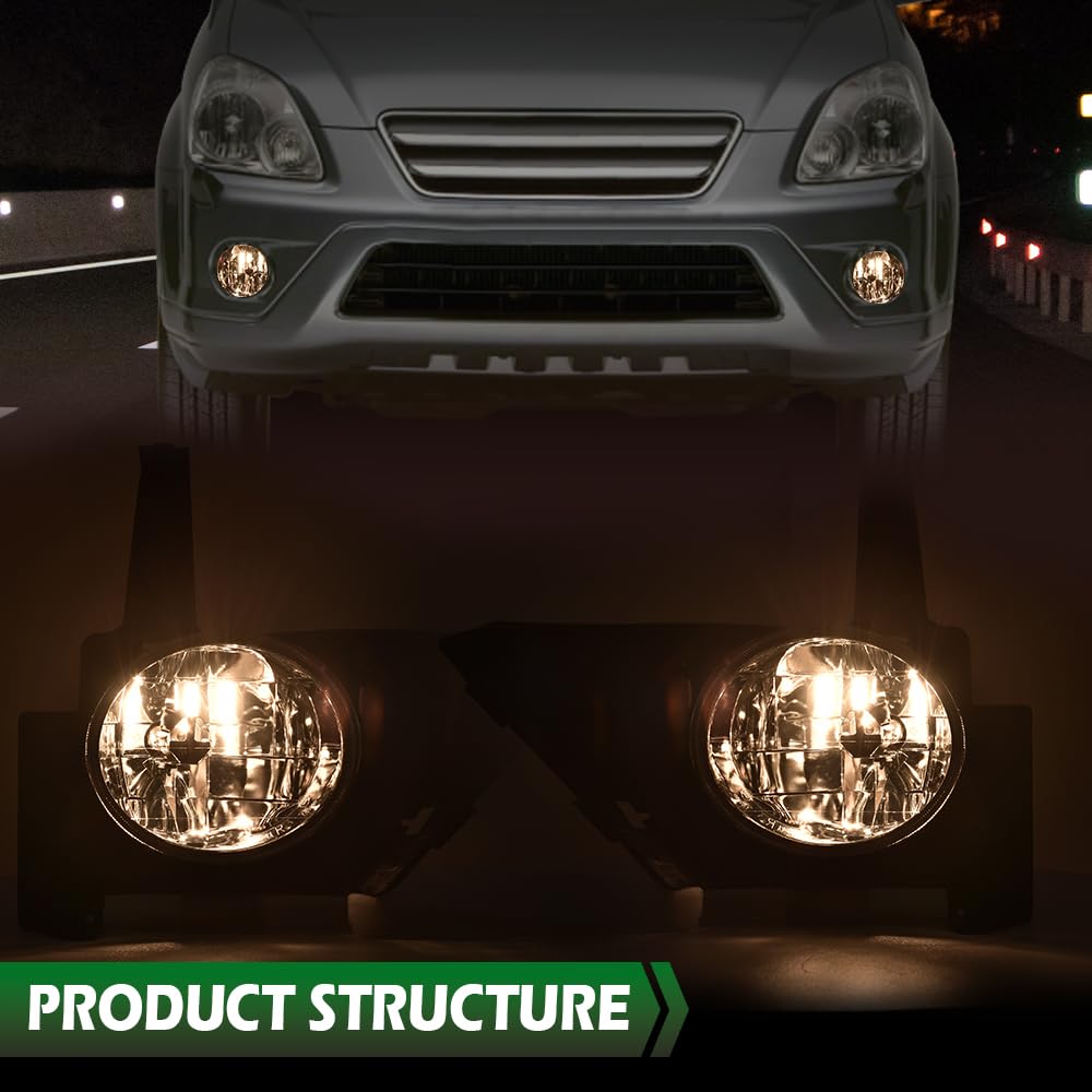 Grand Orange Fog Light Compatible With 2005 2006 Honda Crv Clear Driving Fog Lights Bumper Lamps Pair+Switch Clear Leans