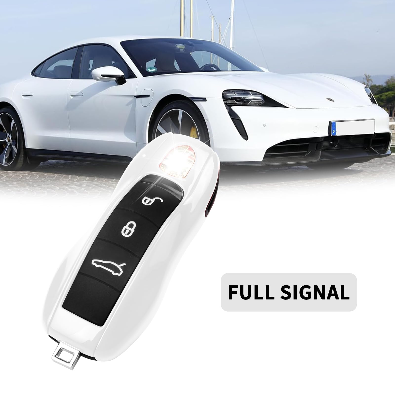 QBUC Painted Key Fob Cover for Porsche, ABS Material, Universal Fit, White, Model BSJ 01