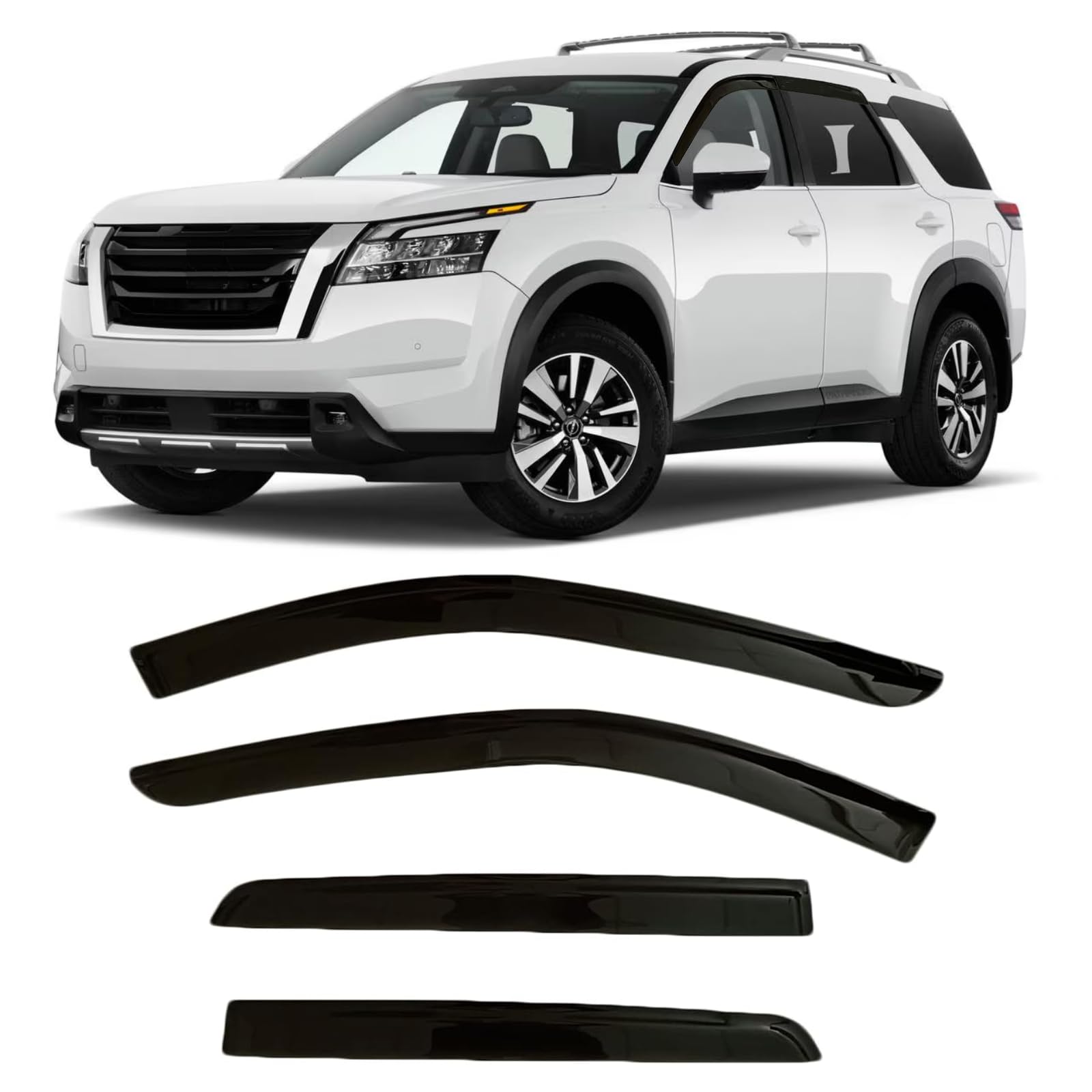 2022-2025 Tape-On Rain Guards for Nissan Pathfinder Side Window Visor Deflectors S SV SL Platinum Rock Creek Smoke Tinted Vent S