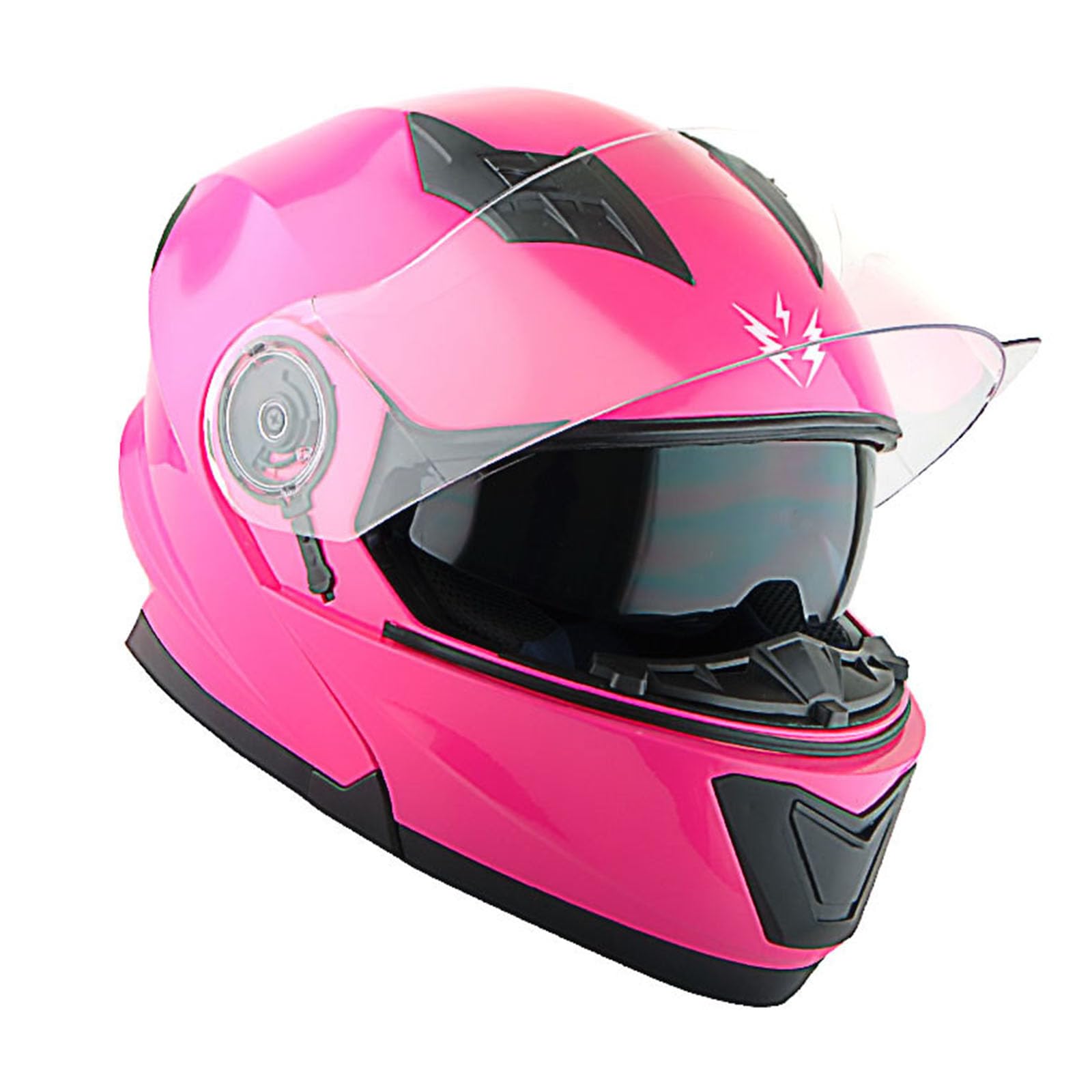1Storm Modular Full Face Motorcycle Helmet, Large, Glossy Pink, Thermoplastic, Dual Visor, Rechargeable LED Tail Light
