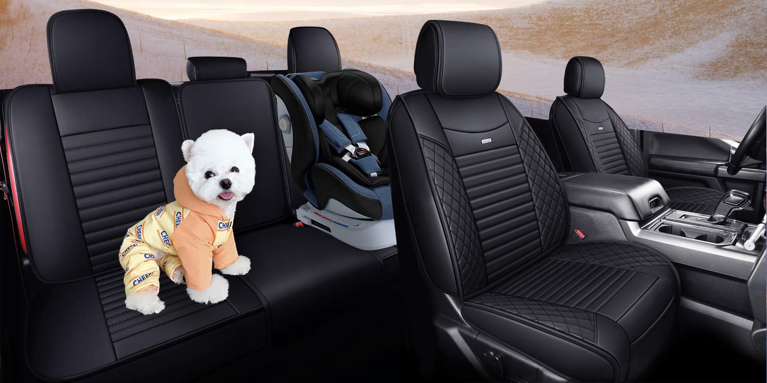 Aierxuan Rear Seat Covers for Ford F150/F250/F350/F450 2009-2025, Faux Leather, Black, Model as-3