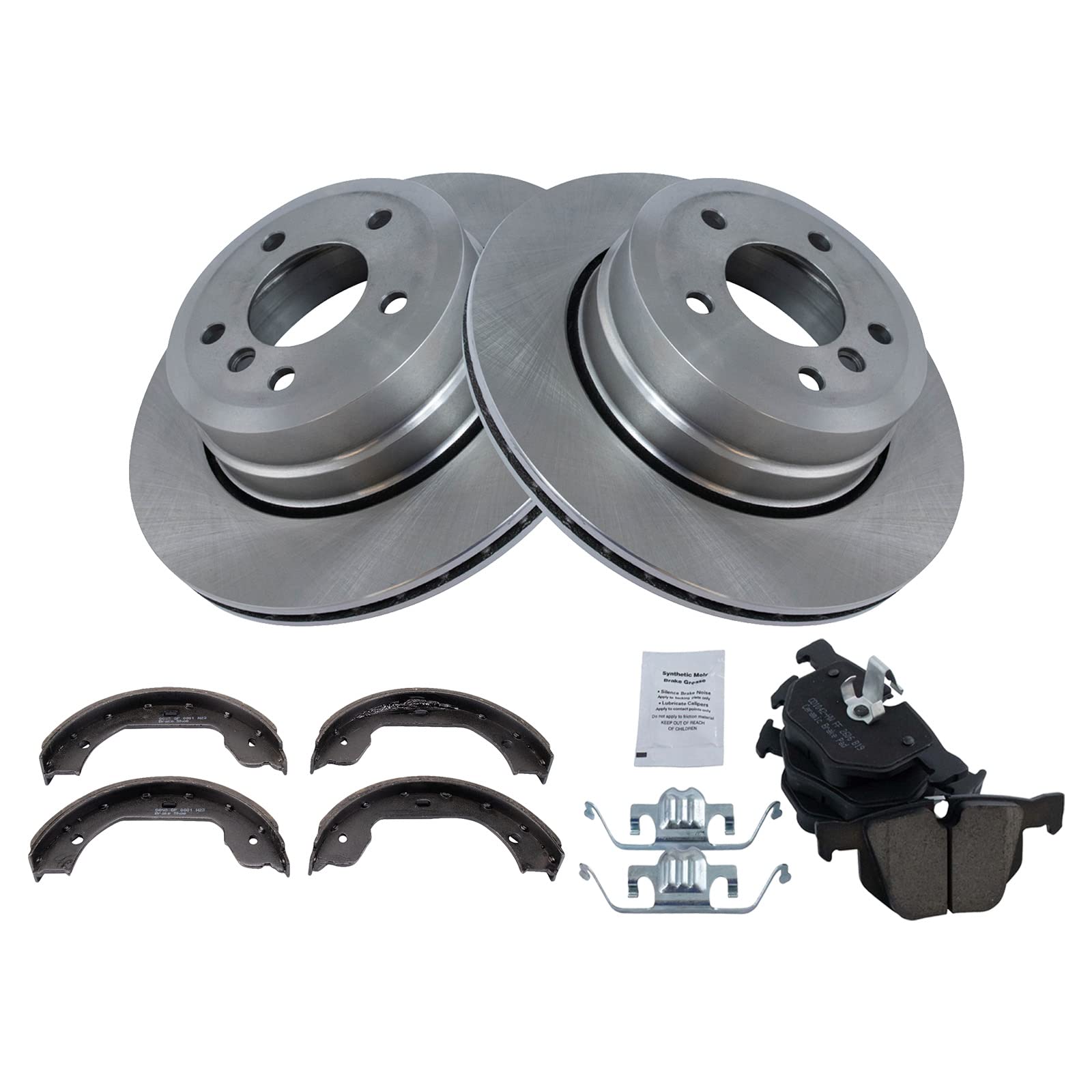 Trq Rear Brake Pad & Rotor Kit Brake Pads Brake Rotor Parking Brake Shoe Set Ceramic Compatible With 2006-2007 Bmw 525Xi 2010 52