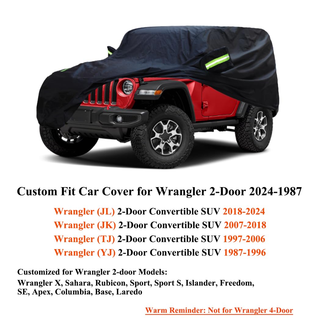 Sjysxm Custom Car Cover Compatible With Jeep Wrangler 2 Door 1987-2025, Waterproof Rain Snow Sun Dust Car Cover For Wrangler 2 D