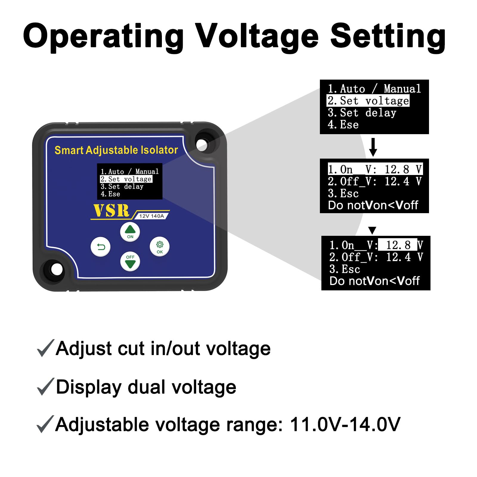 Uckasayfy Adjustable Dual Smart Battery Isolator 12V 140Amp, Voltage Sensitive Relay Vsr Compatible With Utv Marine Car Rv Boat