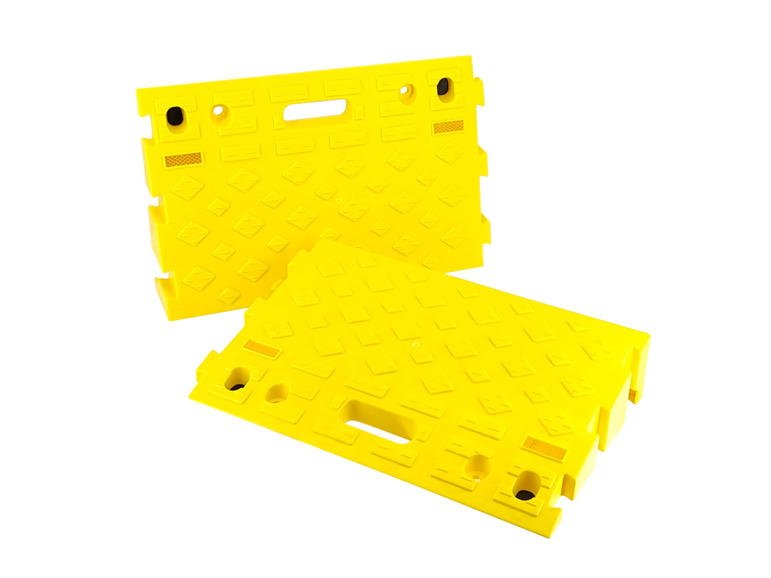 Maxxhaul 50707 Portable Interlocking Plastic Curb Threshold Ramps Set (Yellow) For Loading Dock, Driveway, Sidewalk For Scooter,