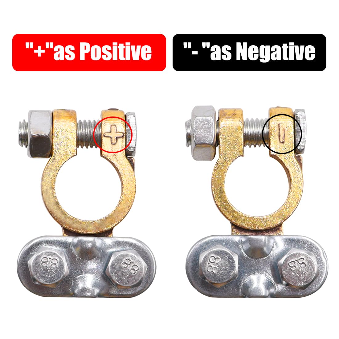 Tnisesm 1Pair Positive Negative Battery Terminal Set, Brass Battery Terminals Connectors Clamps with Battery Terminal Washers fo