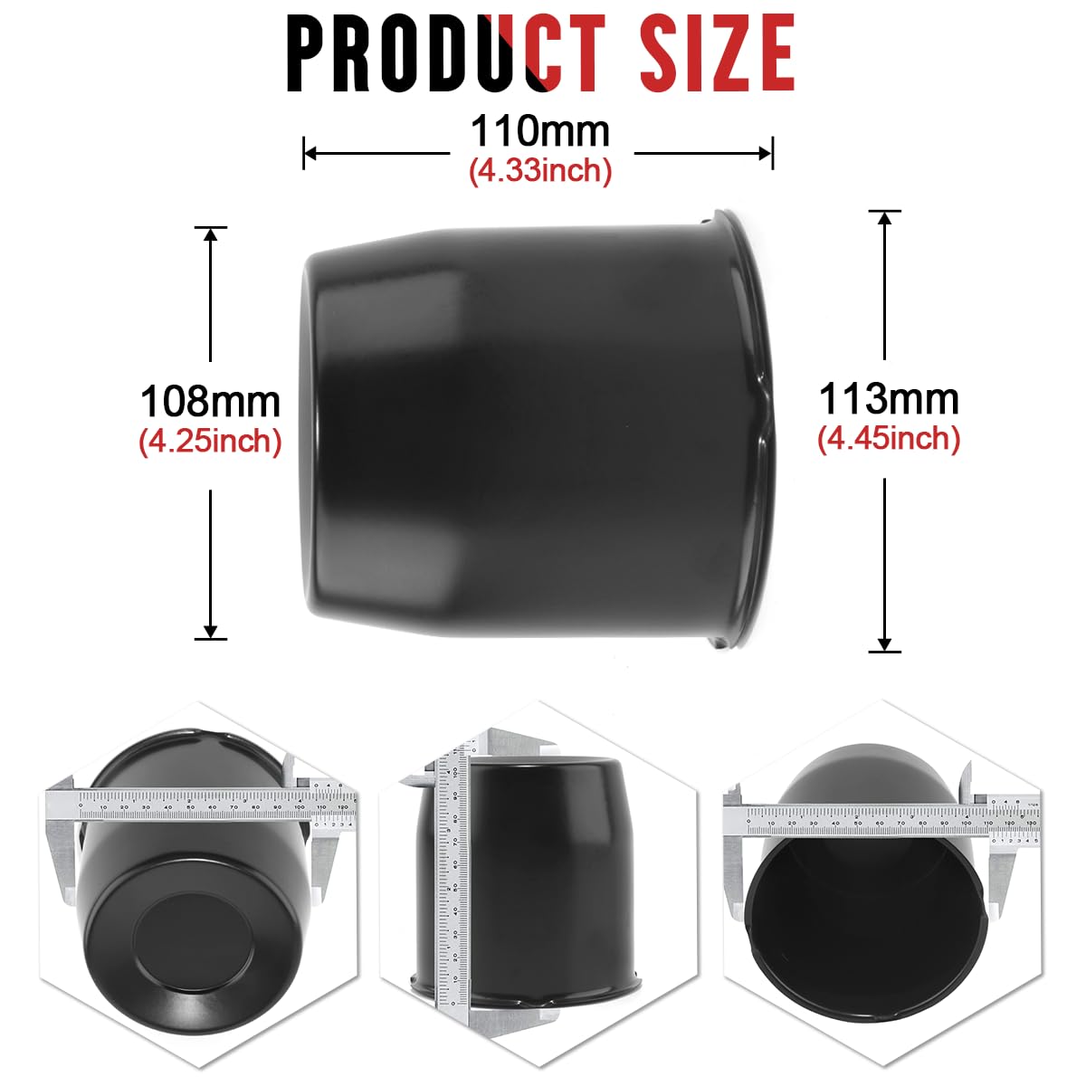 Rtrhinotuning 4.25In Black Wheel Center Caps For Trailer Truck Rv Suv Rims Push Through Hub Caps 4.33    Tall