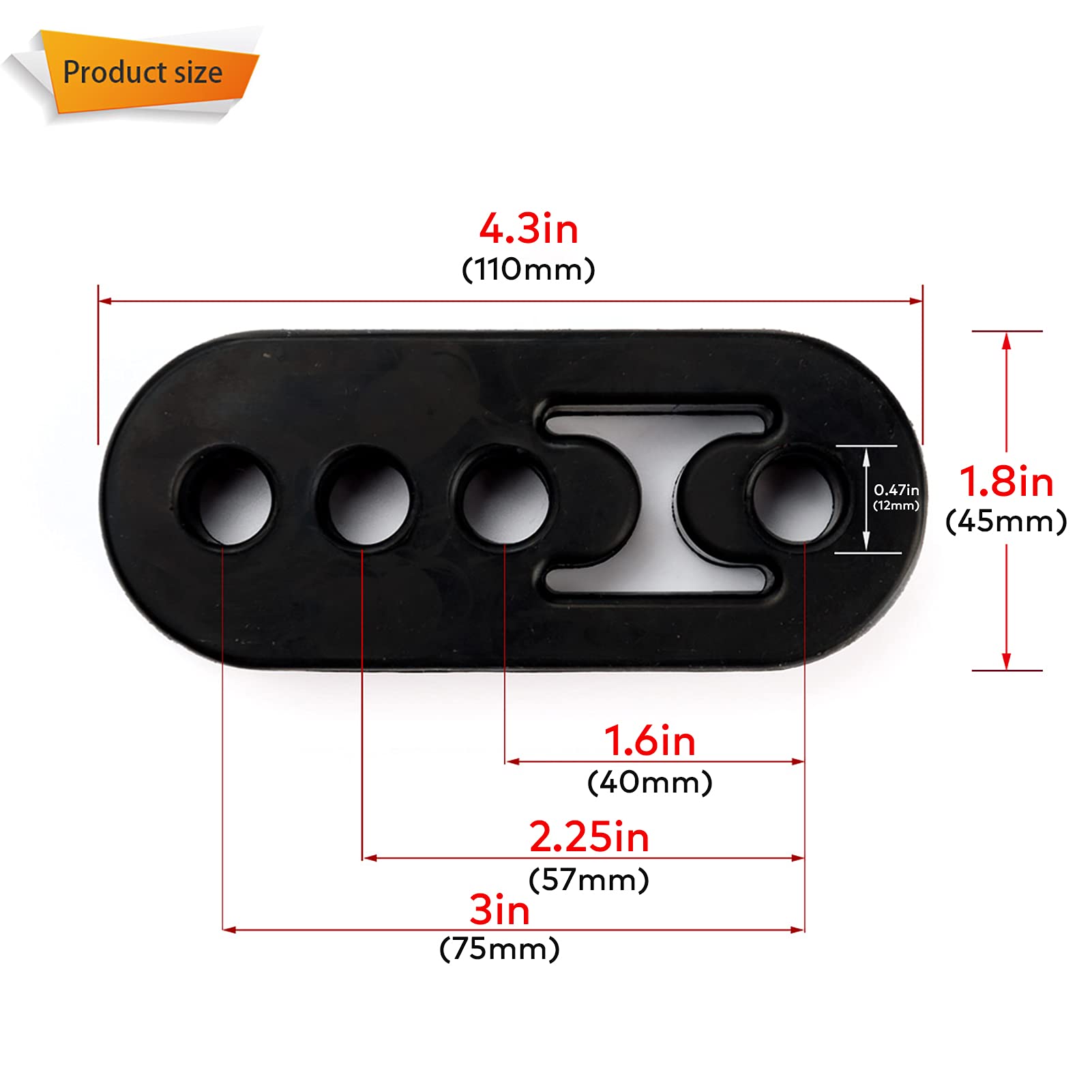 NORSMIC Exhaust Hanger Rubber -4PCS, Universal Hole Size Diameter 12mm (0.47inch), Muffler Bracket Mount, Rubber Insulator for C