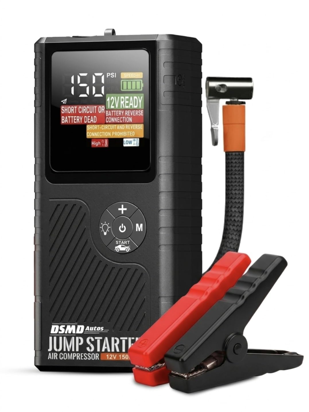 Jump Starter with Air Compressor, Portable Car Battery Booster for Dead Batteries, 150 PSI Tire Inflator - Starts Up to 6.5L Gas