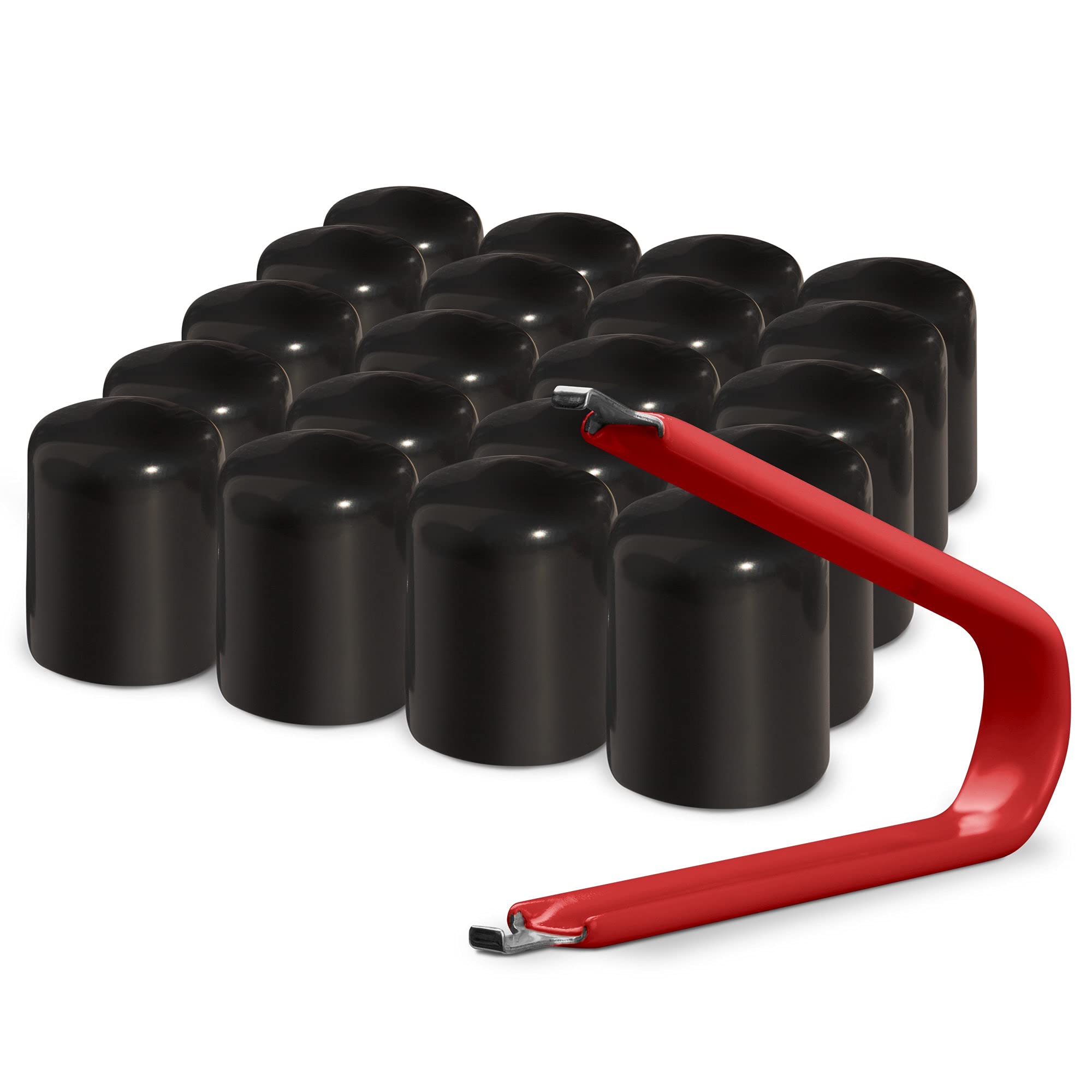 AUTOMOTIVATED ColorLugs Vinyl Lug Nut Cover - Black, Flexible Fit, 21-23 mm, Pack of 20 with Deluxe Extractor, Made in the USA