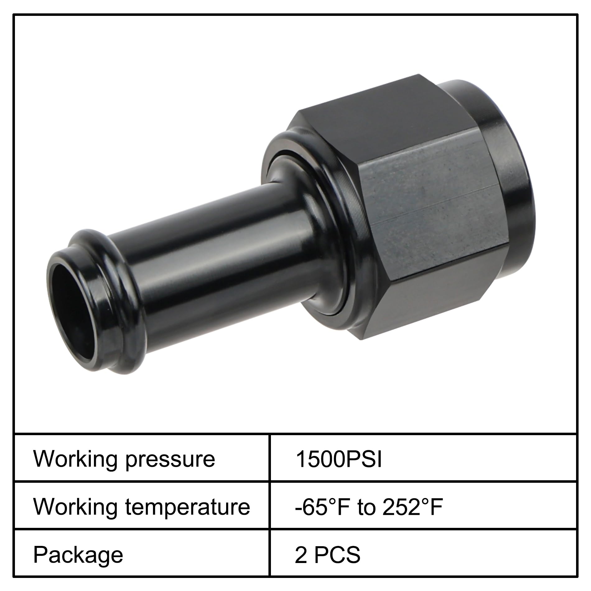 EVIL ENERGY 8AN Female to 1/2" Barb Hose Fitting, Aluminum, Straight Swivel, Model EV01757S4BK-2, 2PCS