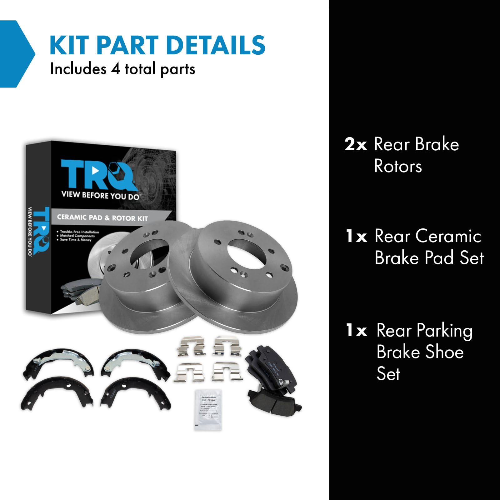 Trq Rear Brake Pad & Rotor Kit Brake Pads Brake Rotor Parking Brake Shoe Set Ceramic Compatible With 2010-2013 Kia Soul