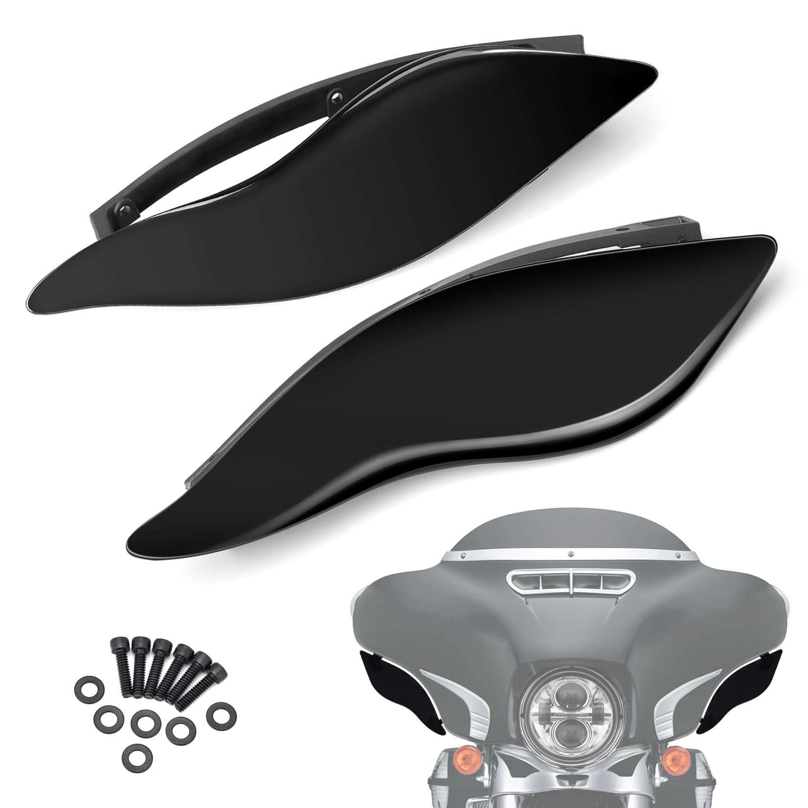 Pbymt Side Wings Air Deflectors, Fairing Side Wing Windshield, Black Adjustable Wind Deflectors Compatible For 2014-2024 Harley Electra Glide Street Glide Tri Glide Ultra Limited Fairing Side Shield