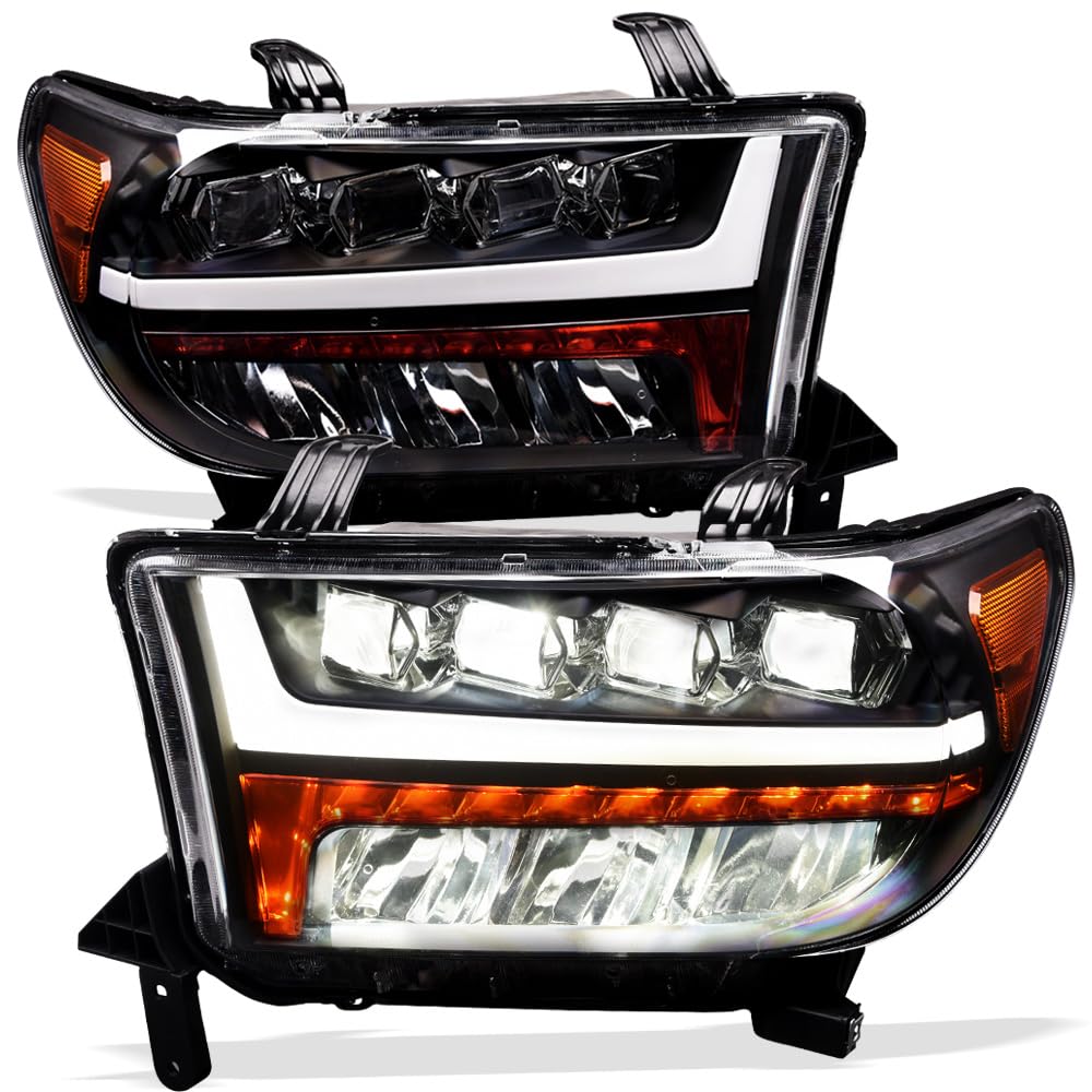 TLAPS 7422443987985 Compatible With 2007-2013 Toyota Tundra / 2008-2017 Sequoia Black Housing Full LED Sequential Quad Projector