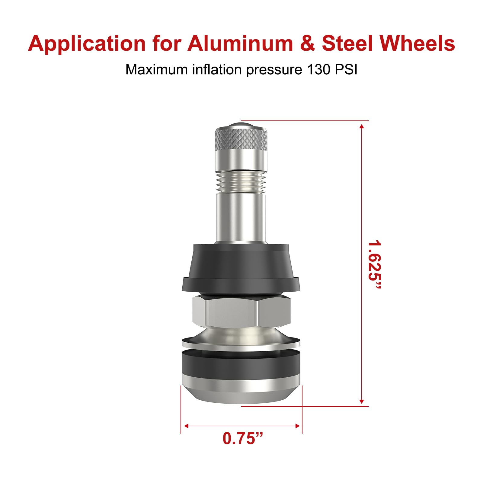 Sunsoul Tr416 25Pcs Metal Valve Stems Outer Mount Fits .453'' & .625'' Rim Holes, Silver, High-Pressure Clamp-In Tire Valves