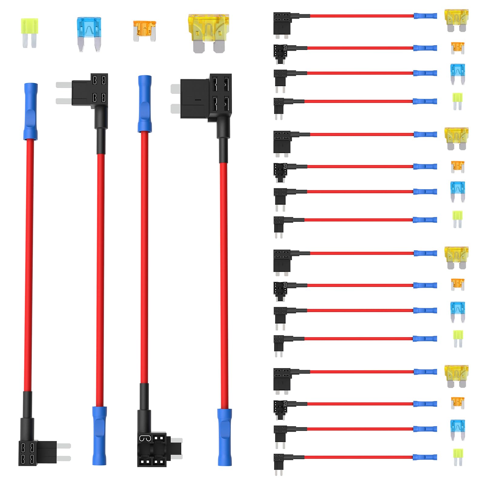 Newdeli 20 Pack 12V Fuse Tap Car Add-A-Circuit Adapter And Fuse Kit With Standard Mini Micro2 And Low Profile Fuse Taps 4 Types