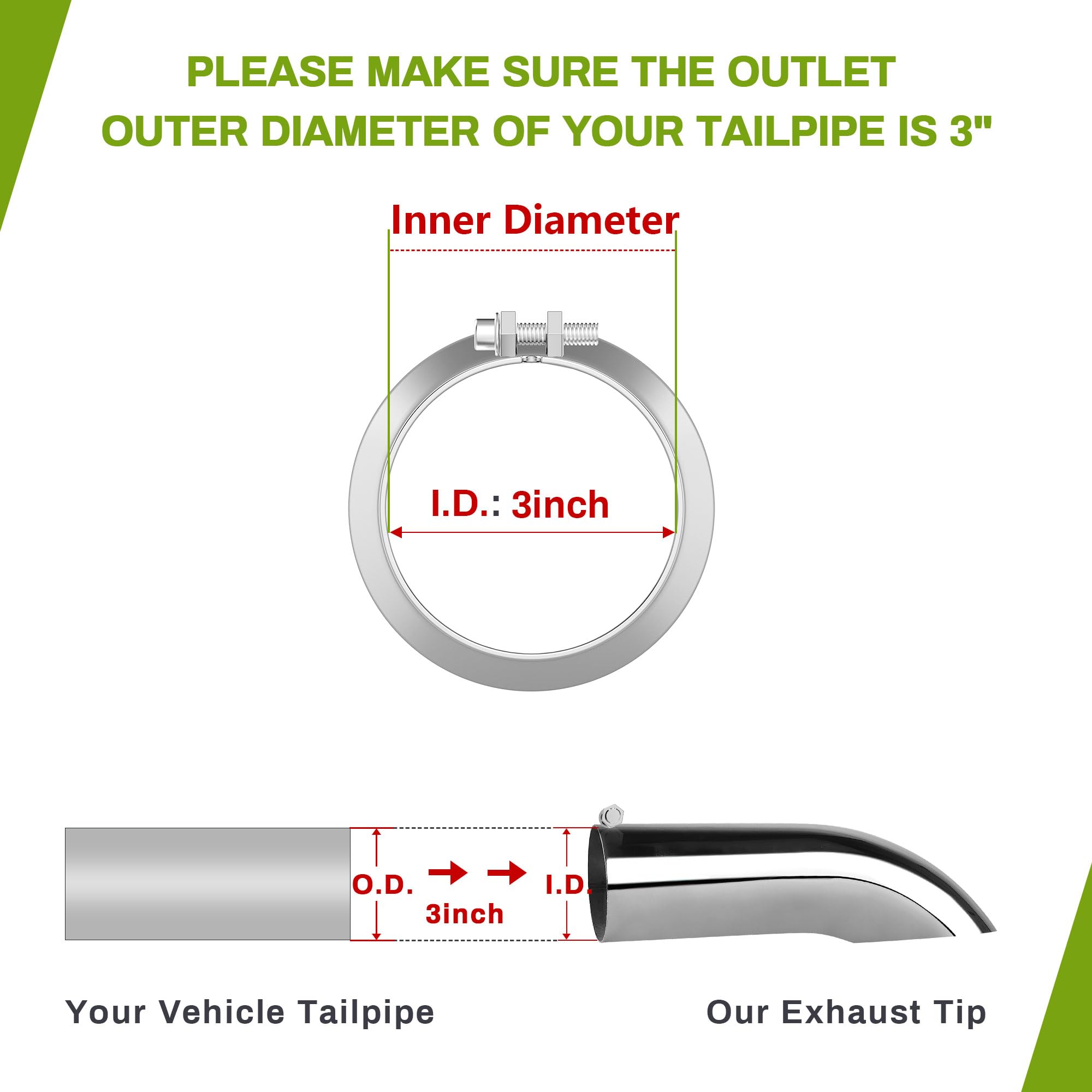 AUTOSAVER88 3" Turn Down Exhaust Tip - Chrome-Plated Stainless Steel, 12" Length, Fits 3" Tailpipe, Model TSET-0056, Silver