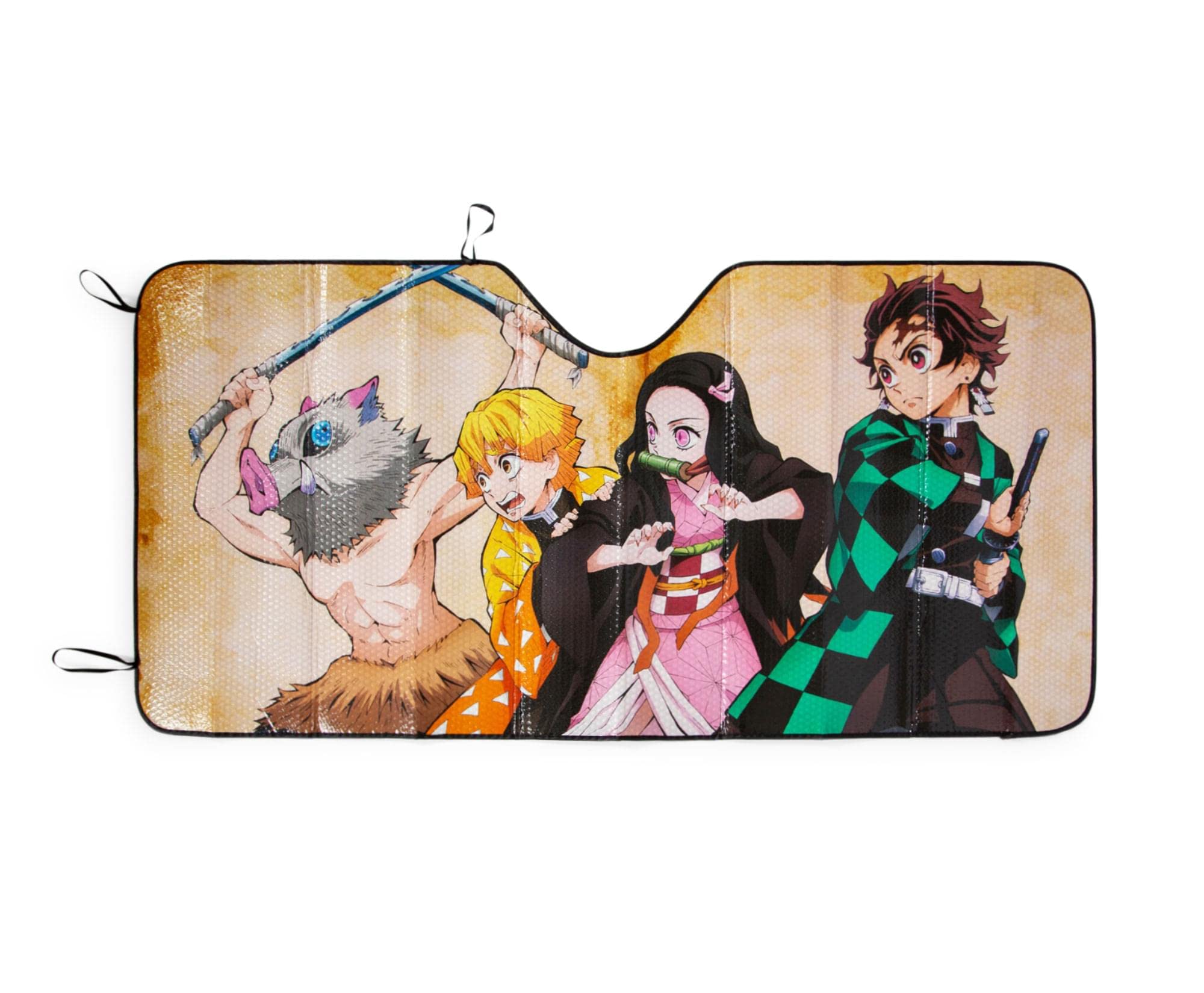 Demon Slayer Characters Accordion Sunshade For Windshield | Foldable Sun Visor Protector For Cars, Trucks, Suvs | Blocks Uv Rays And Sun Glare | Anime Manga Gifts And Collectibles | 64 X 32 Inches
