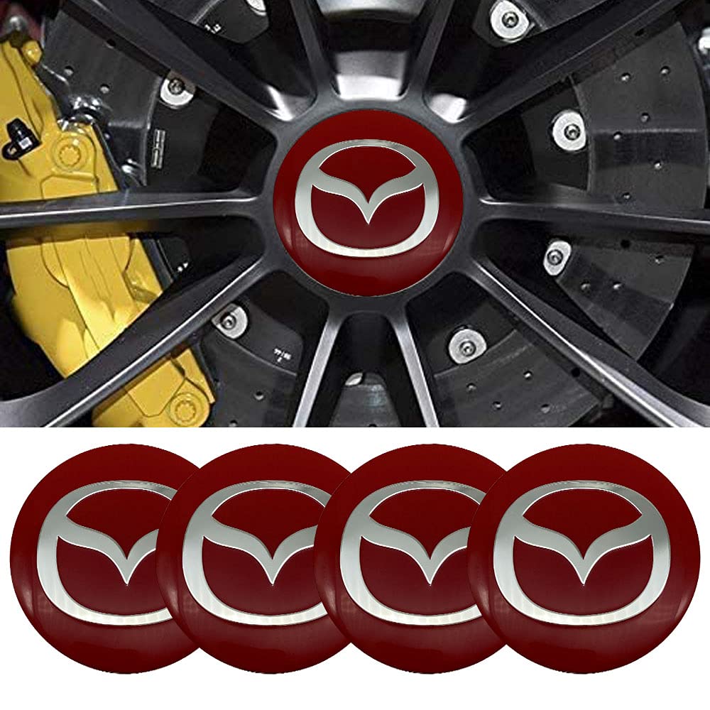 Jdclubs 4Pcs 2.22Inch Car Logo Abs Material Wheel Center Cap Sticker Wheel Emblem Badge Logo Stickers (Fit Mazda Red)