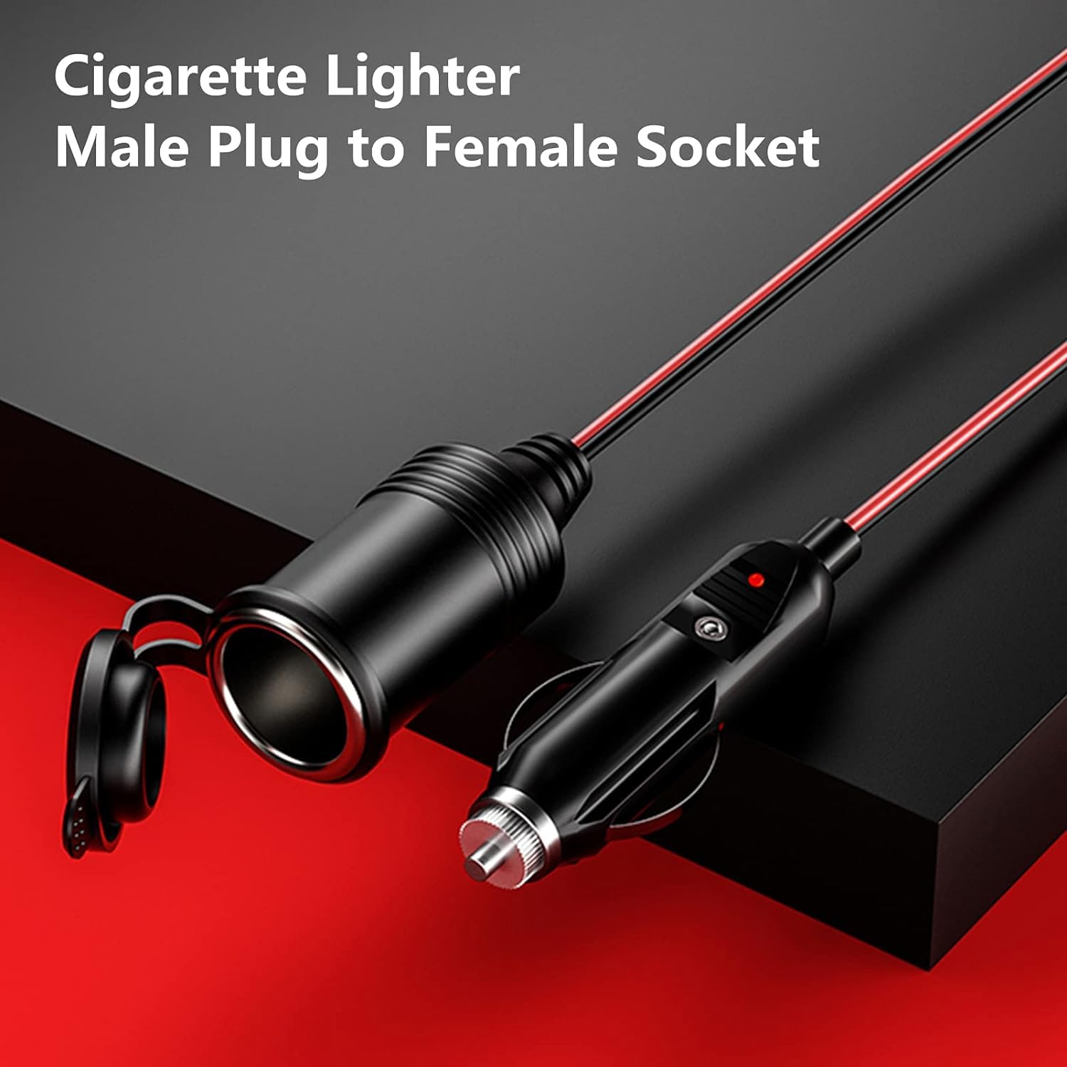KEWIG 12/24V Car Cigarette Lighter Extension Cord - 26FT Cigarette Lighter Plug Cable- 16AWG Heavy Duty Extension Cable with 15A