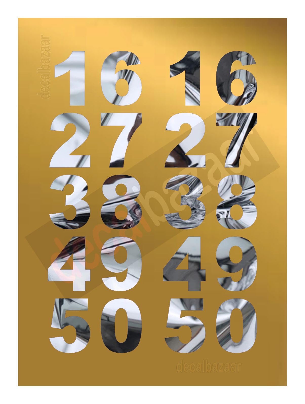 Number Mirror Chrome Silver Sticker Self Adhesive Paper Waterproof Precut Peel and Stick, 1.5 Inch Set 2 (CD 10)