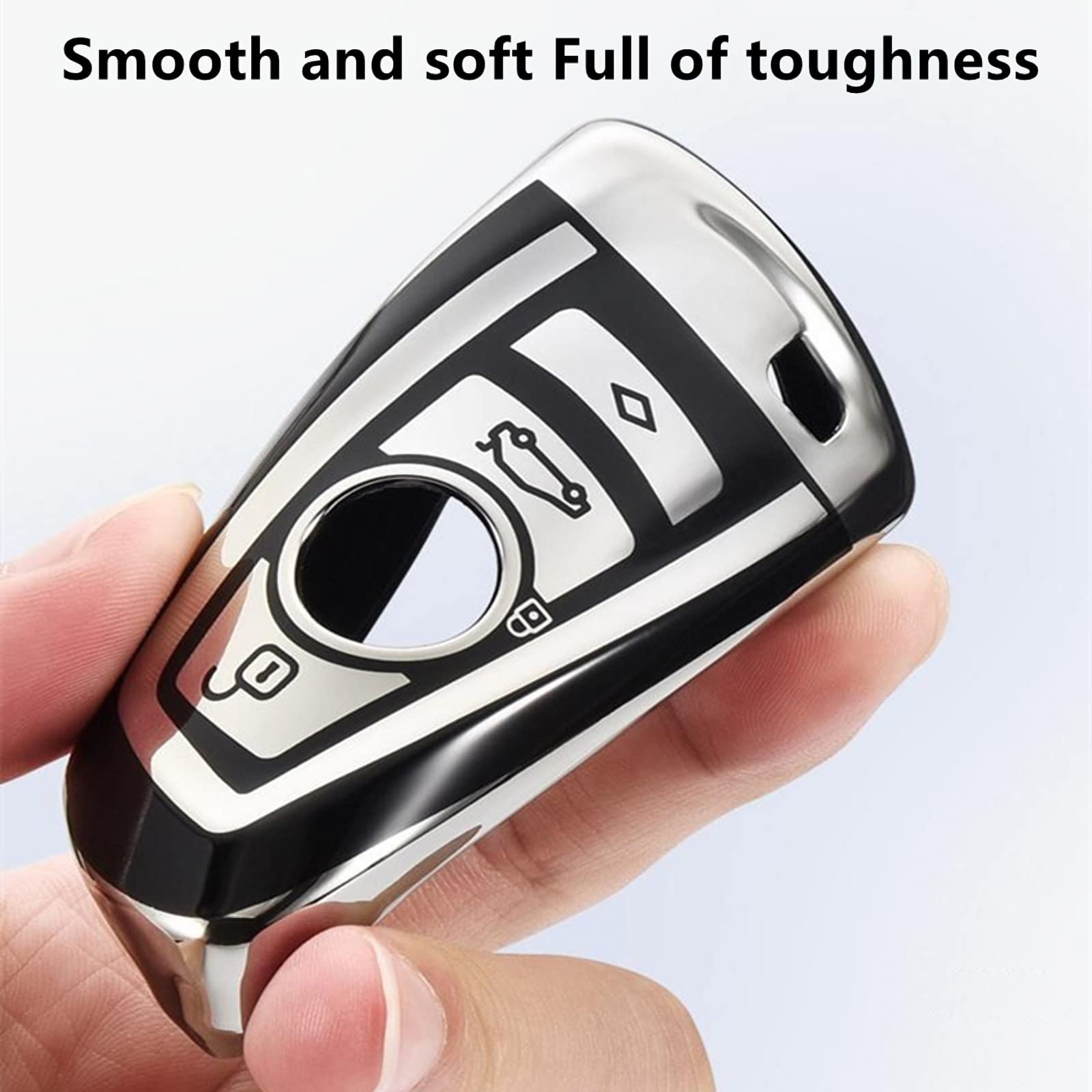 Creativity BMW Key Fob Cover - Type A Silver TPU Protection Case for X1 X3 X4 X5 X6 M3 M5 M6 GT3 GT5 G30 F10 F15