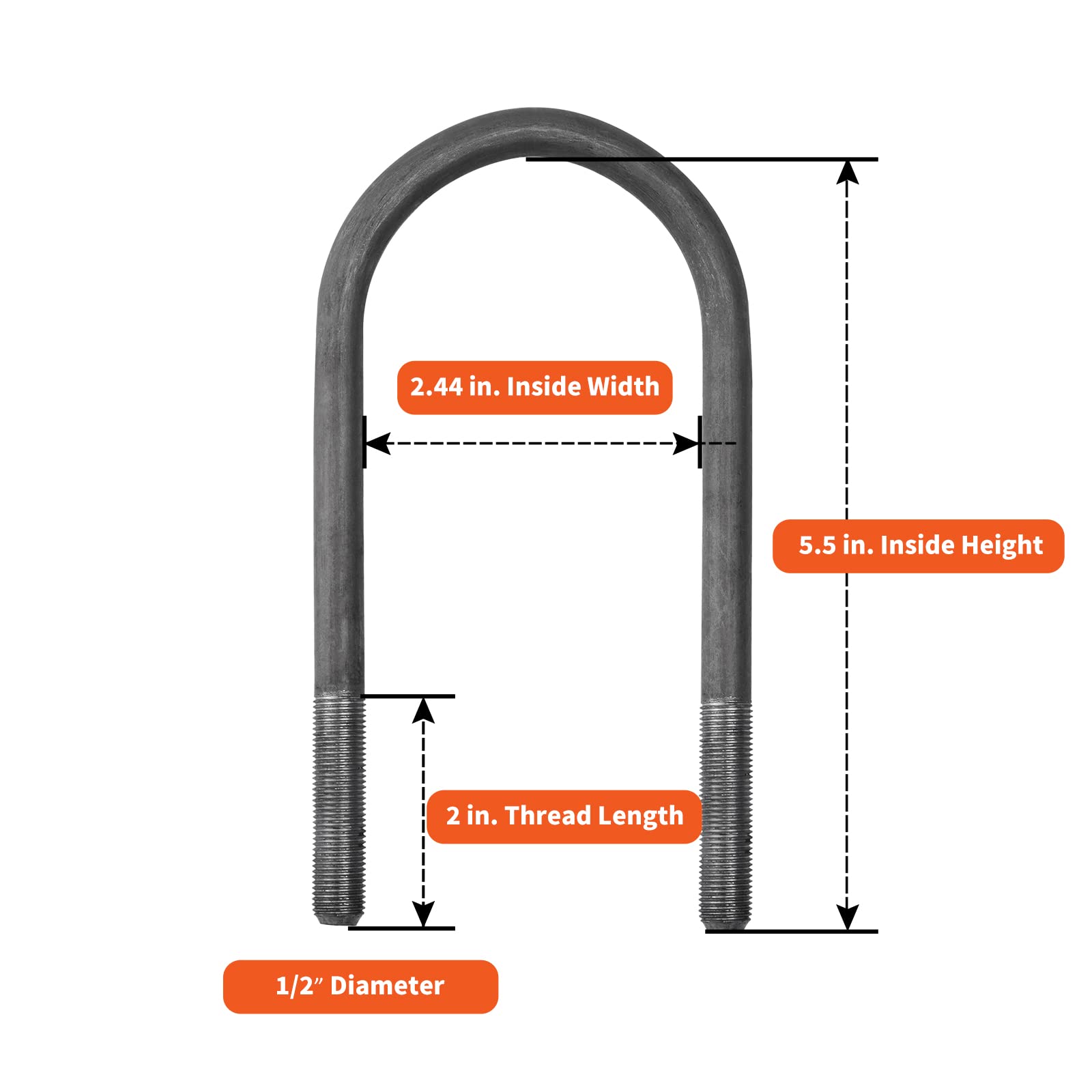 Sparkwhiz Trailer U Bolt Kit, 5-1/2 Inch U Bolt For 3,500 Lb Trailer Axle, 2-3/8' Round Axle, 1/2” Diameter, 2' Thread Pitch