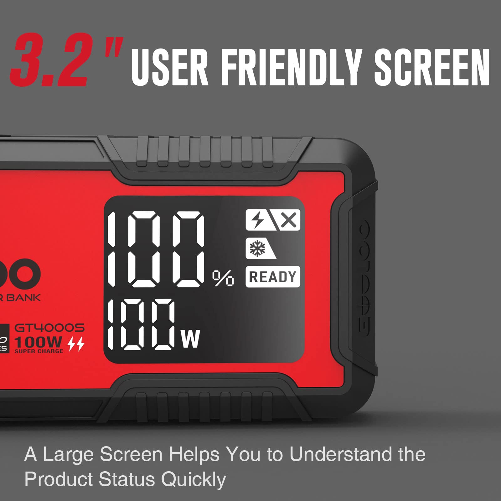 GOOLOO GT4000S Jump Starter - 4000 Amp Car Battery Charger for 10L Diesel & 12L Gas Engines, Red, Portable, Fast-Charging