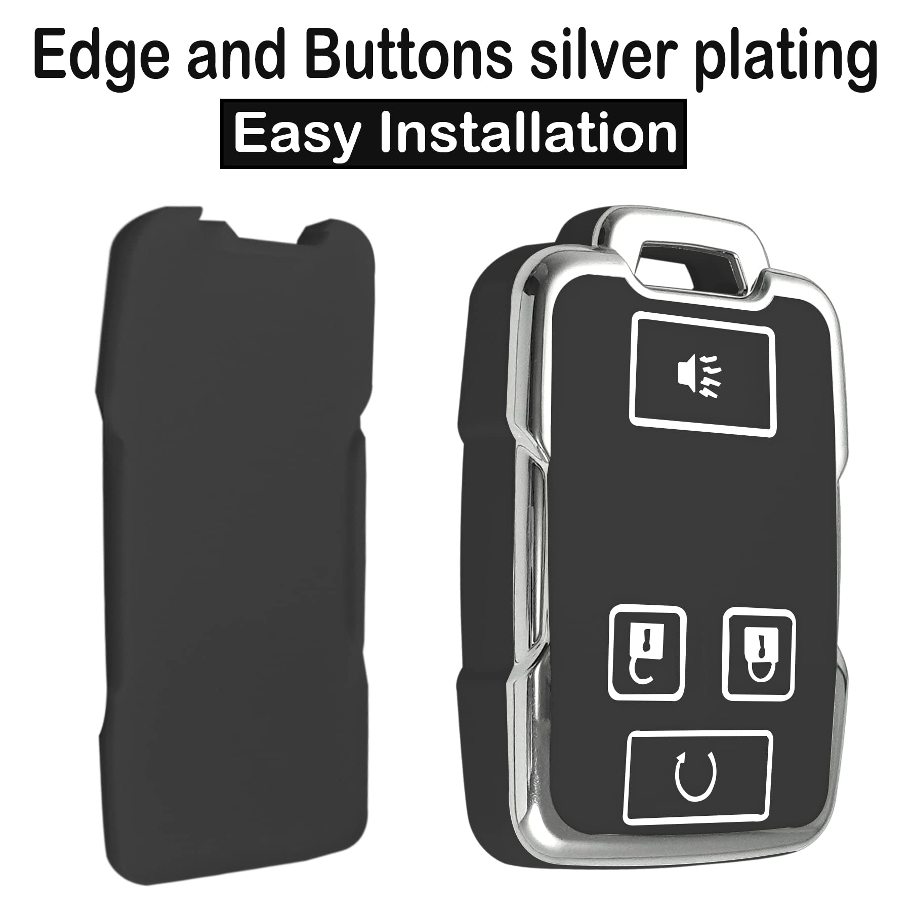 Kirsnda For Gmc Key Fob Cover Case With Metal Buckle,Soft Tpu Key Shell/Skin,4-Buttons Fit Chevy Colorado Silverado Suburban Tah