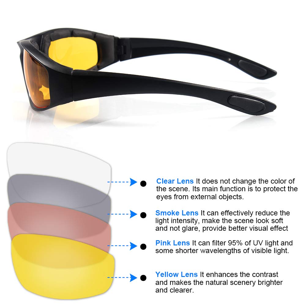3 Pair Motorcycle Riding Glasses Padding Goggles Uv Protection Dustproof Windproofmotorcycle Sunglasses With Yellow Lens For Outdoor Sports Actives