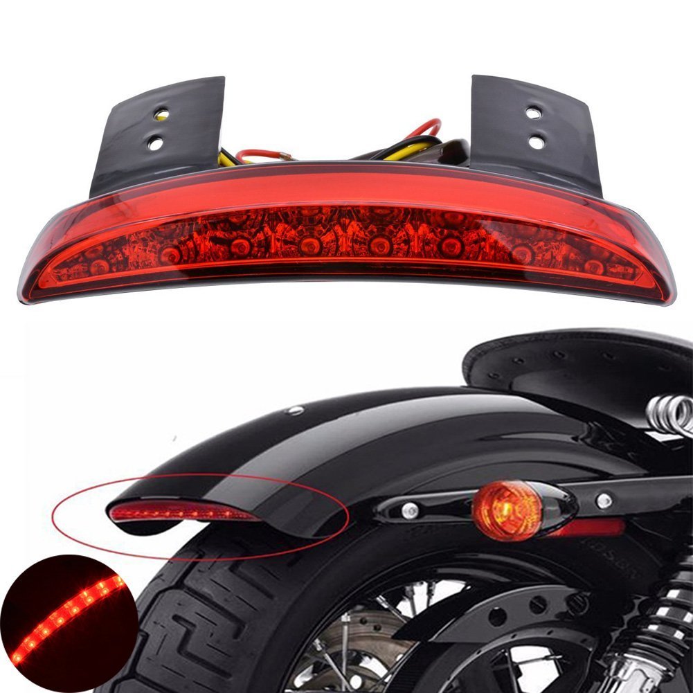 ANKIA Motorcycle Chopped Rear Fender Edge LED Brake License Plate Tail Light Stop Running Light Turn Signal Lamp for Harley Spor