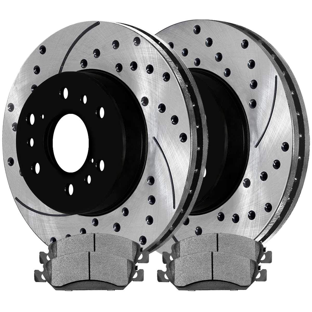 Autoshack Black Hat Drilled And Slotted Brake Rotors With Calipers Front Brake Rotor Replacement Kit For Gmc Sierra 1500 Yukon Xl Chevrolet Tahoe Suburban 1500 2005-2018 Silverado 1500 Perf650991092