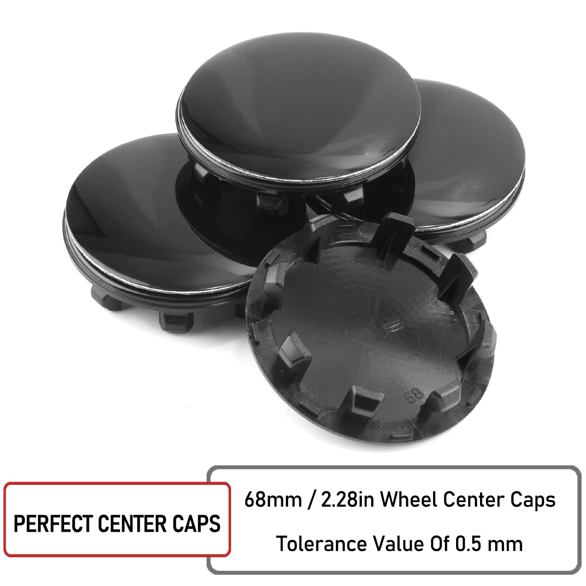 Rtrhinotuning 58Mm(2.28In)/51Mm(2In) Abs Car Wheel Center Hub Caps For #6005879#6005879-00-A #6005879-04-A Set Of 4 Black Center