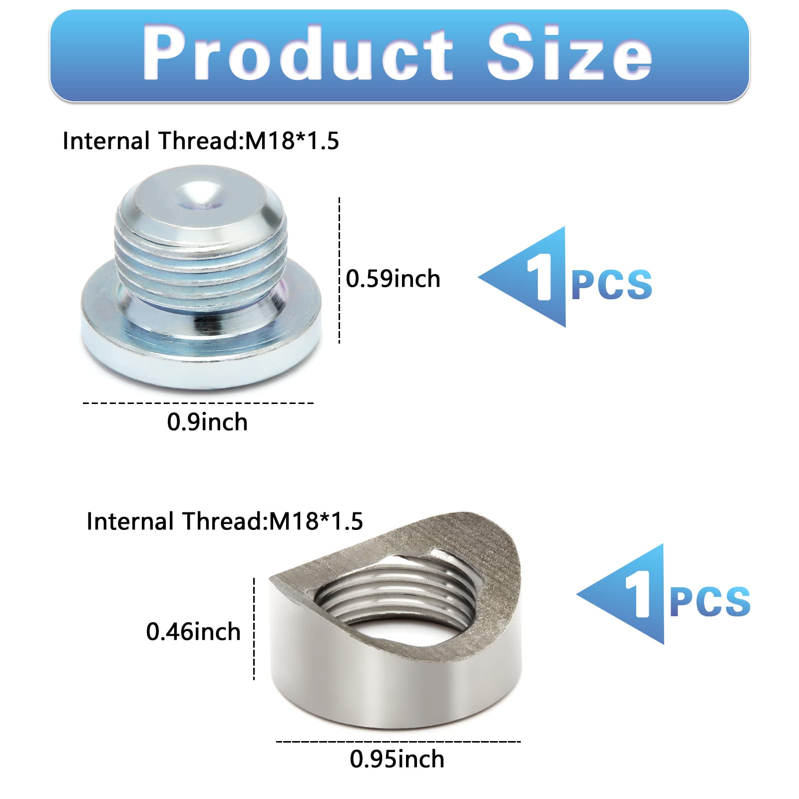 Ledaut M18X1.5 Bung And Plug Notched Style Stepped Notched Style Mounting Bung And Plugs (1 Bungs/1 Plugs)