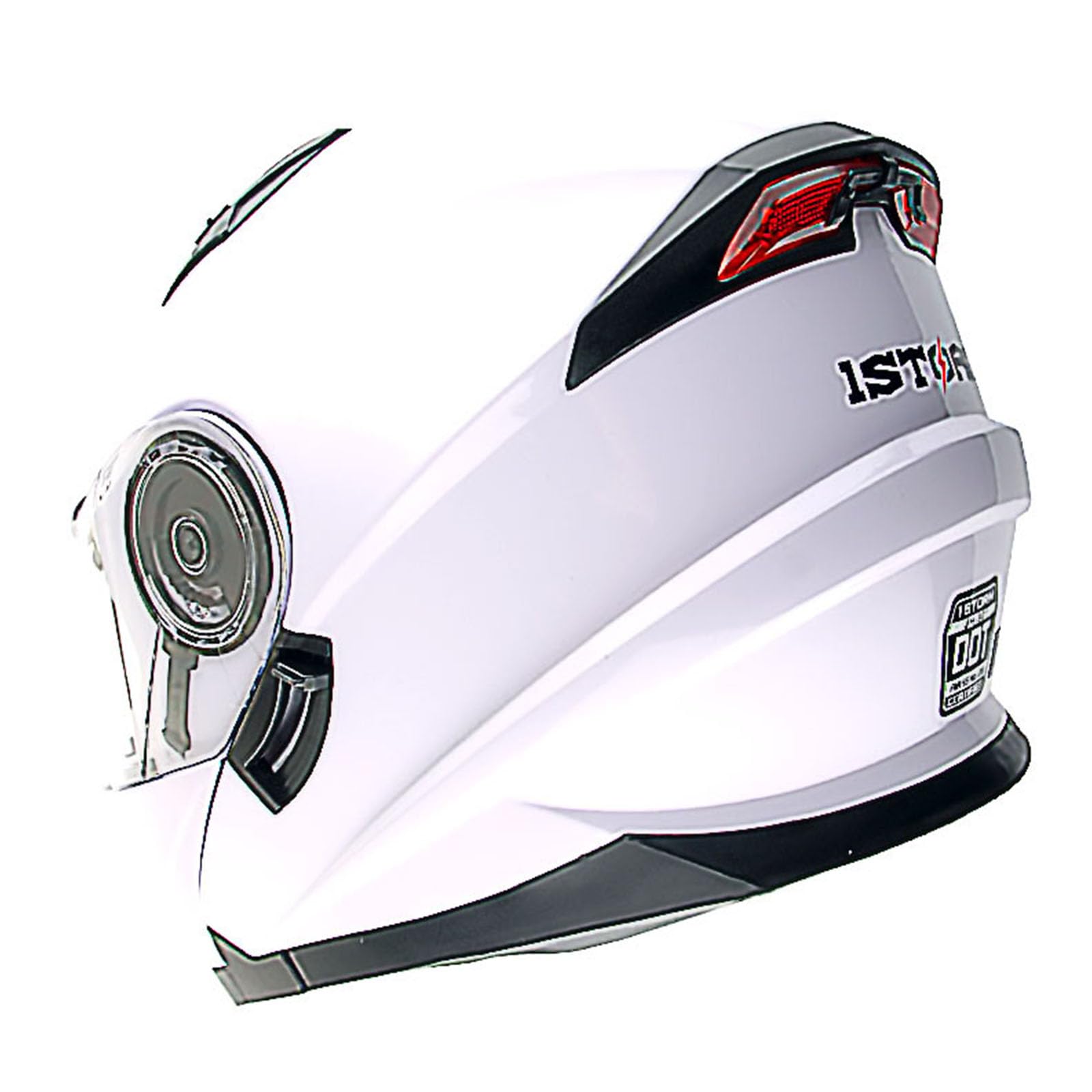 1Storm Modular Full Face Motorcycle Helmet - Large, Glossy White, Dual Visor, Rechargeable LED Tail Light, Thermoplastic Material