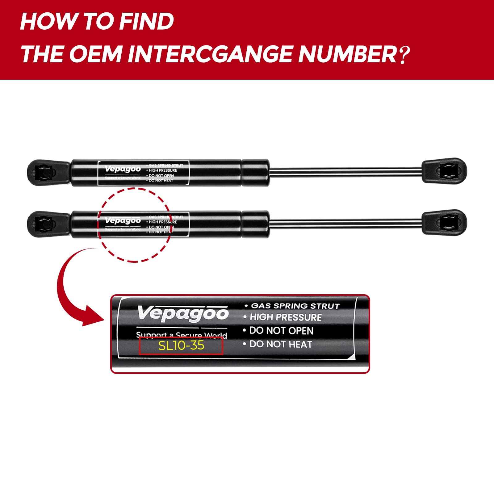 Vepagoo 10 Inch Gas Shocks Struts Lift Supports, 35 Lb/156N, Set of 2 for Truck Tool Box Lid & RV Door