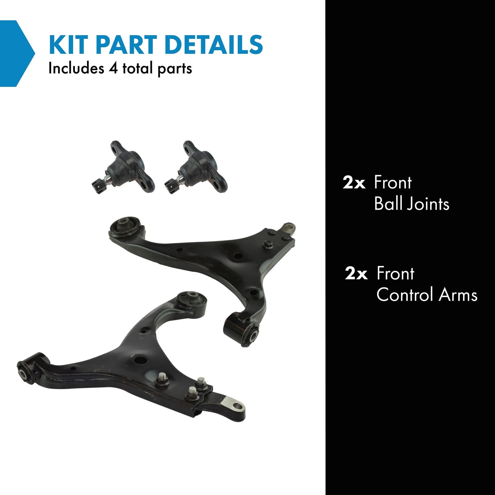 TRQ Front Lower Control Arm with Ball Joint Set Compatible with 2007-2010 Hyundai Elantra