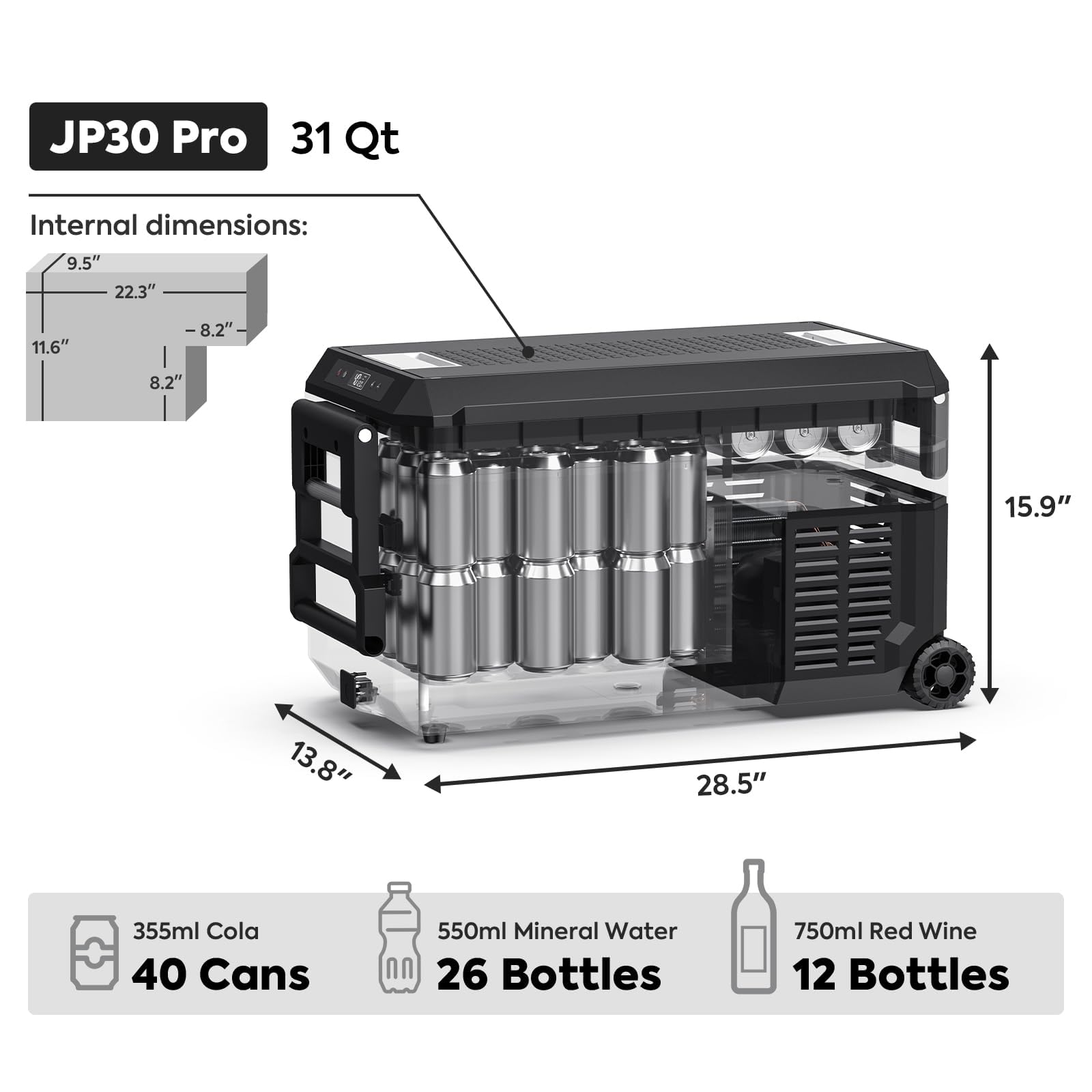 Iceco Jp30 Pro 12 Volt Refrigerator, Portable Fridge Freezer Powered By Secop Compressor, 31 Quart Car Fridge 12/24V Dc 110~240