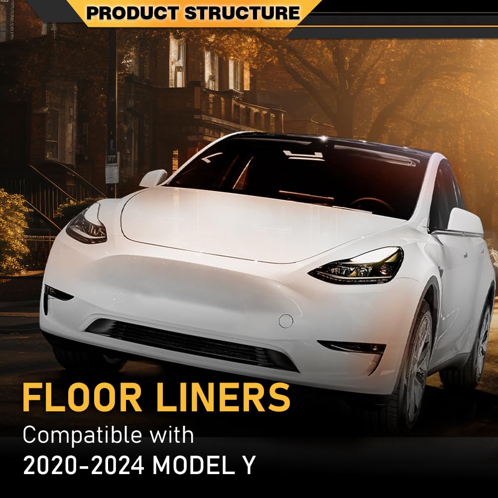 G-PLUS Floor Mats, Compatible with Tesla Model Y 2020-2024(5-Seat),1st & 2nd Row All Weather Full Cover Protection, Black TPE Ca