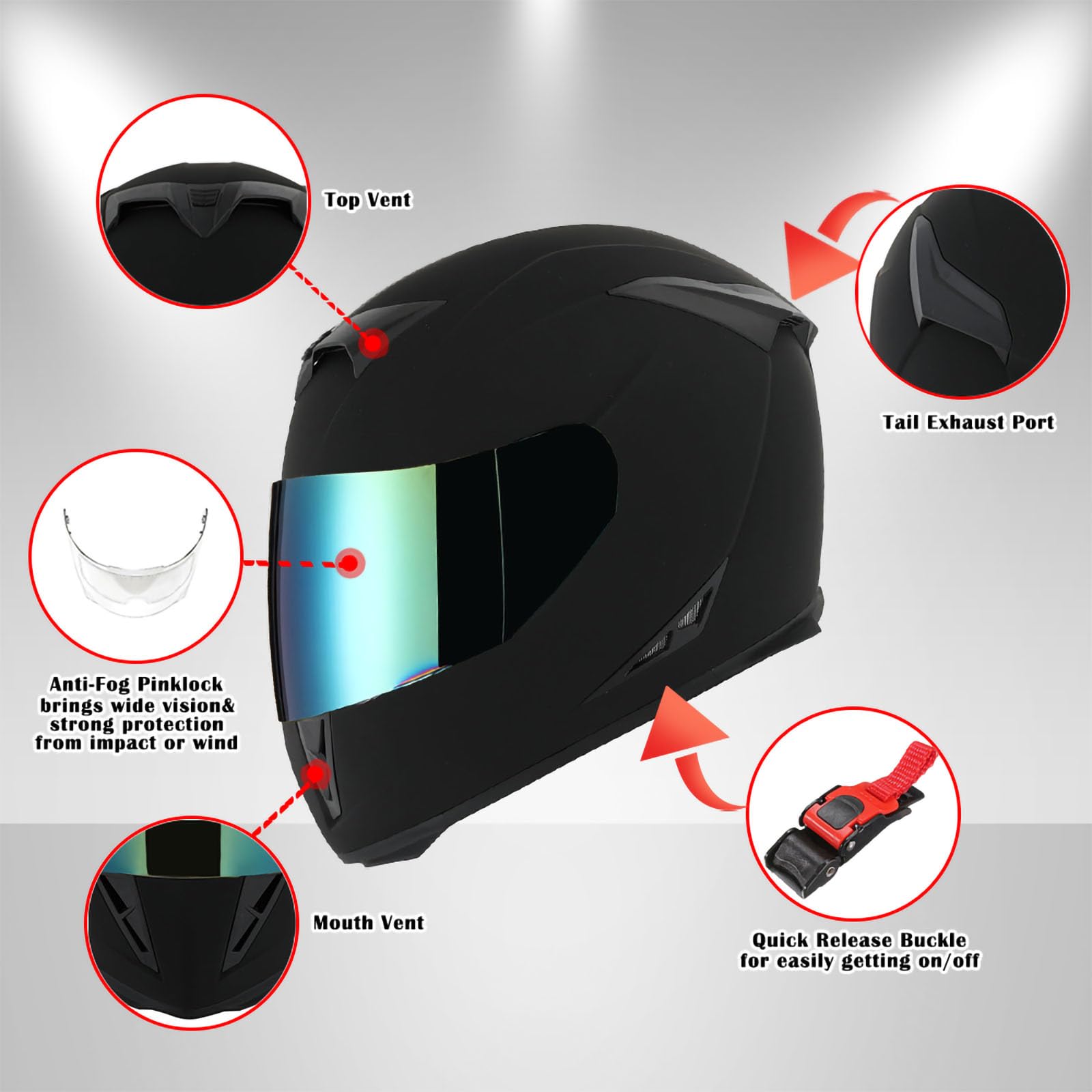 1Storm Full Face Motorcycle Helmet Skull King, Matte Black, Size L (57-58 CM) + Extra Clear Shield