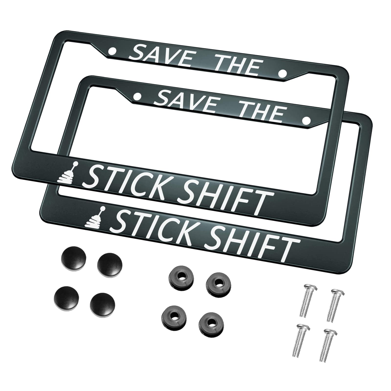 HOSNYE Save The Stick Shift License Plate Frame Black 2 Pcs Metal Cute Licenses Plates Frames Licenses Plate Covers Car Tag Fram