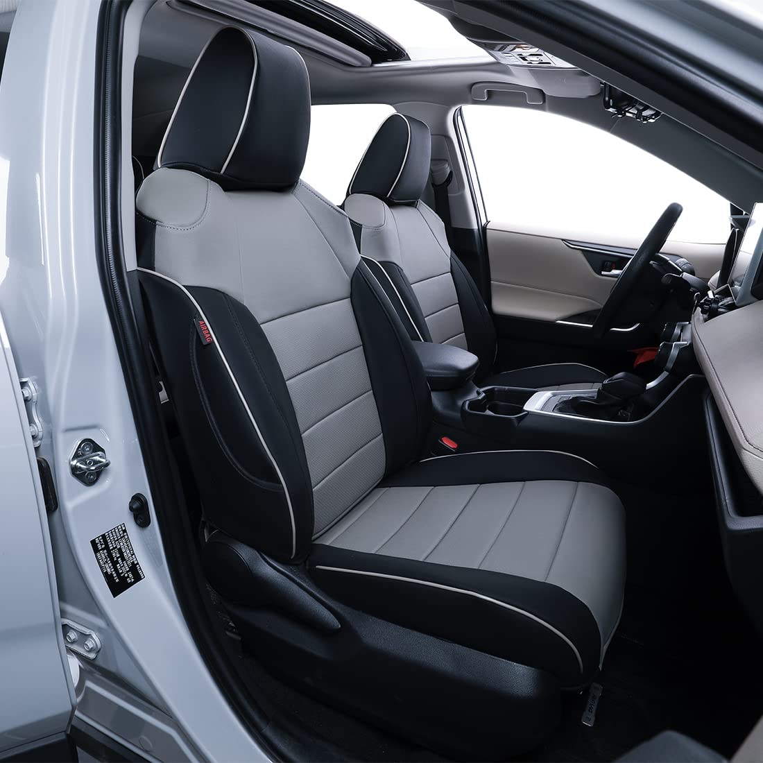 Ekr Custom Fit Rav4 Car Seat Covers For Select Toyota Rav4 Le 2013 2014 2015 2016 2017 2018 (Not For Hybrid) - Full Set, Leather (Black/Gray)